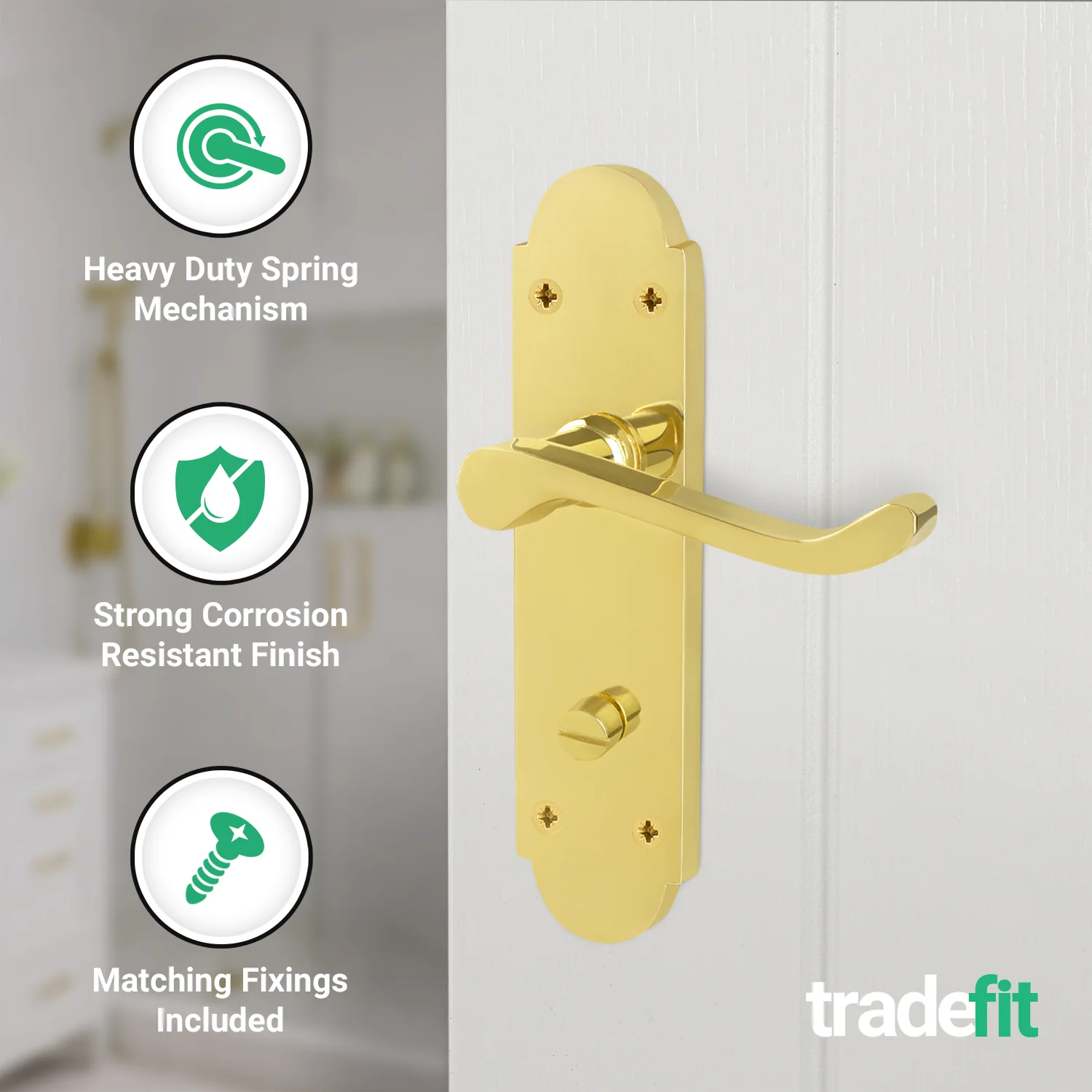 Victorian Rectory Polished Brass Lever Door Handle Pack - 80mm Bathroom Lock - Image 4