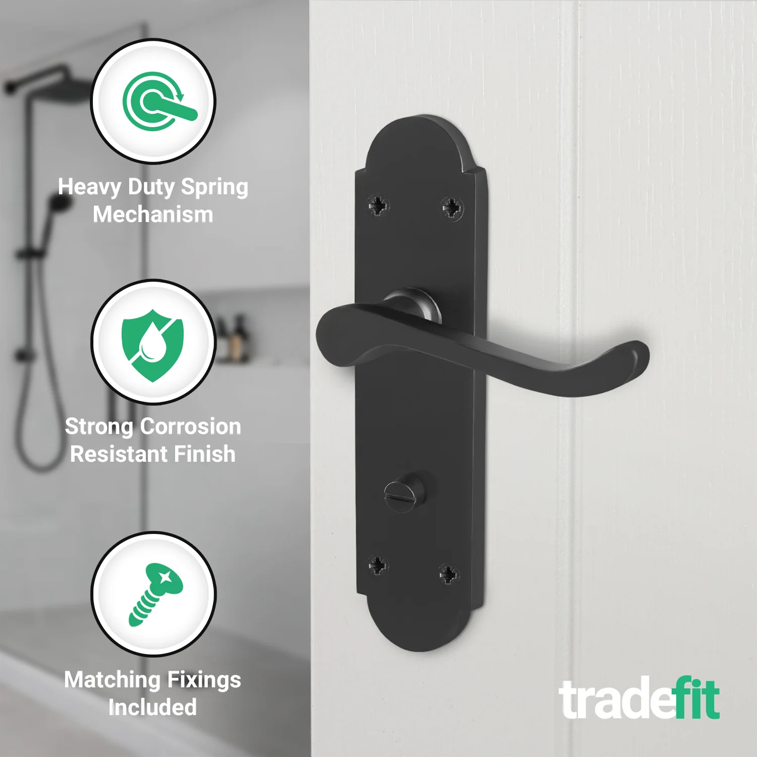 Victorian Rectory Black Door Handle Pack - 80mm Bathroom Lock - Image 4