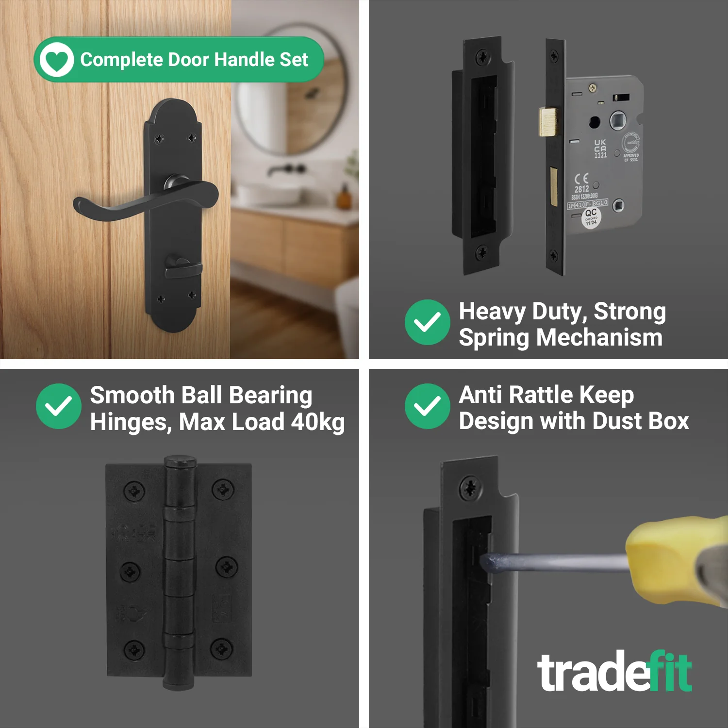 Victorian Rectory Black Door Handle Pack - 80mm Bathroom Lock - Image 5