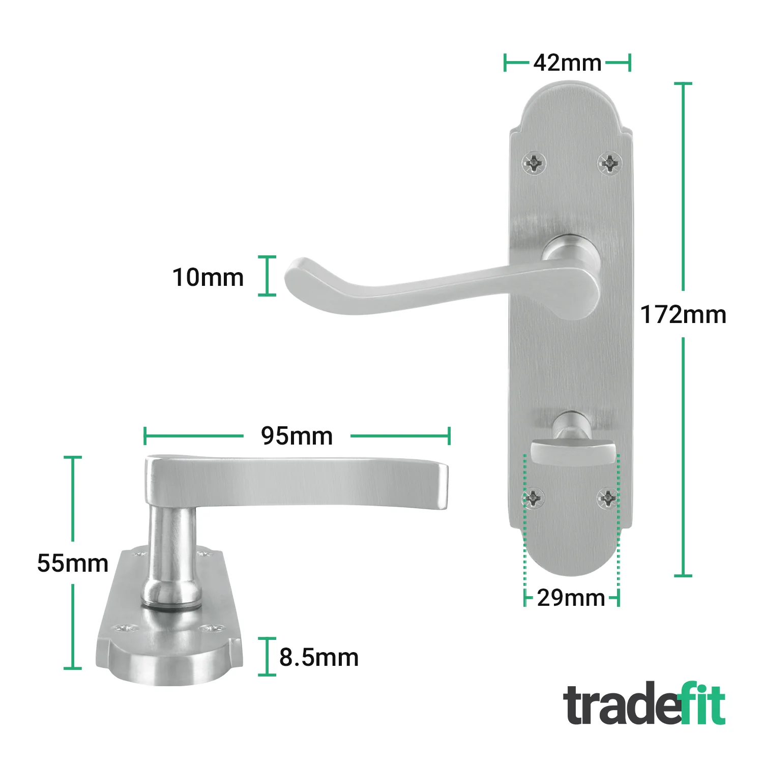 Victorian Rectory Satin Chrome Lever Door Handle Pack - 80mm Bathroom Lock - Image 2