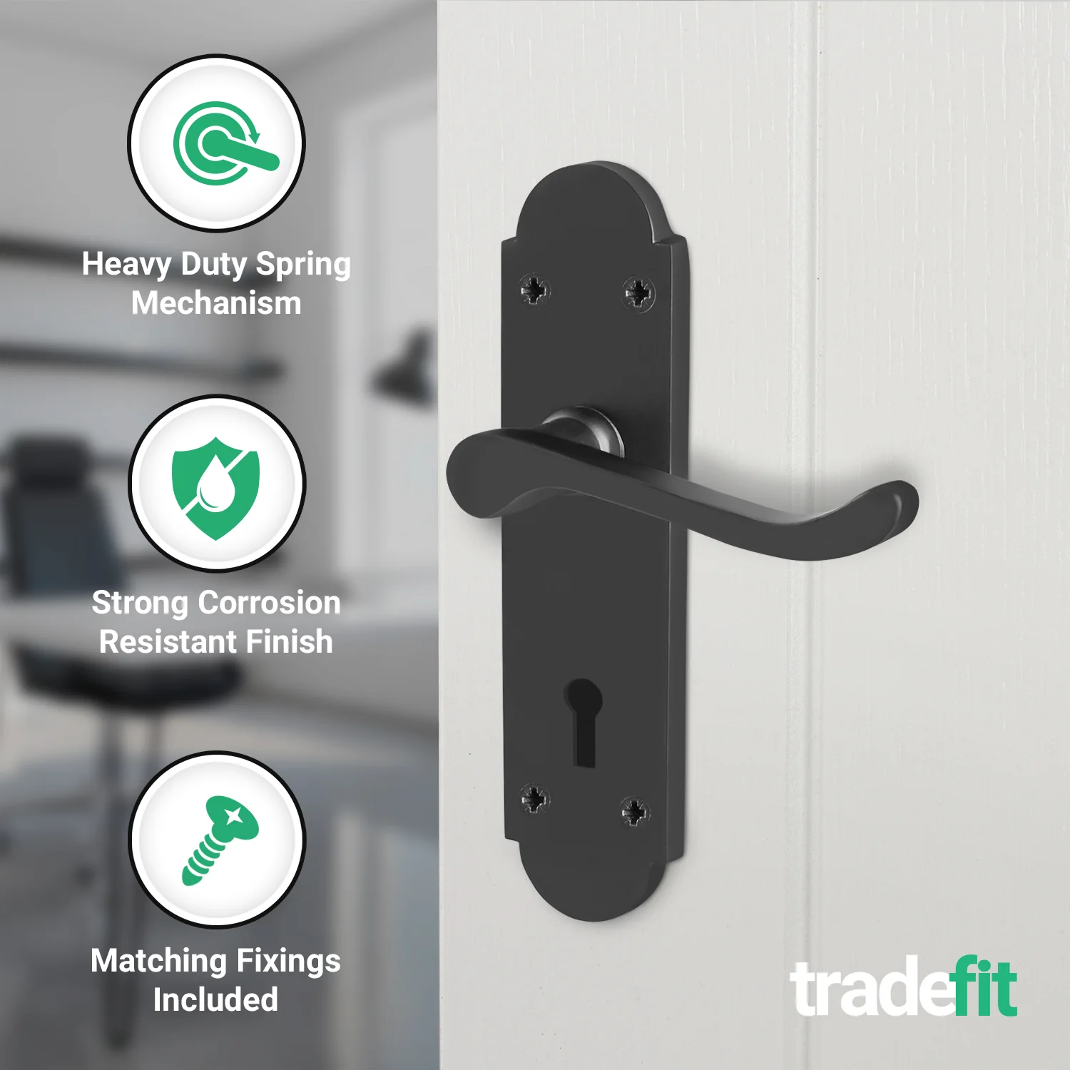 Victorian Rectory Black Door Handle Pack - 80mm 3 Lever Sashlock - 76mm Hinges - Image 4