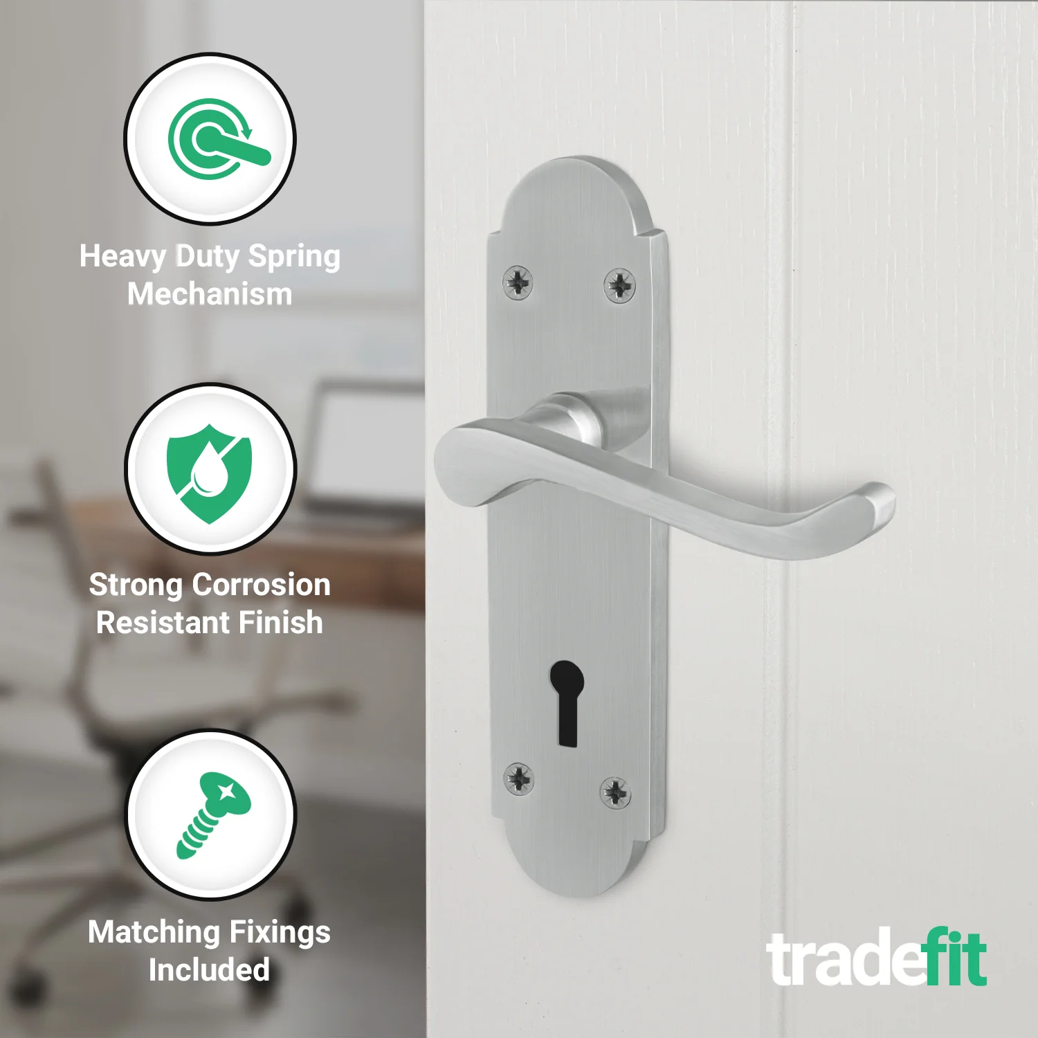 Victorian Rectory Satin Chrome Door Handle Pack - 80mm 3 Lever Sashlock - 76mm Hinges - Image 4