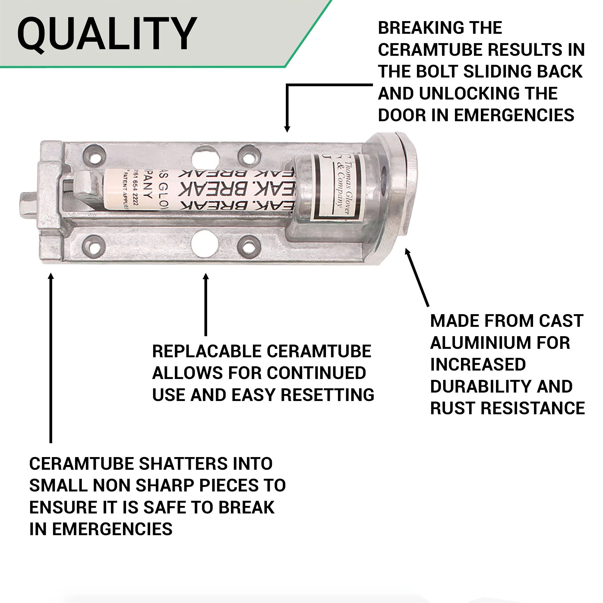 Emergency Exit Break Glass Panic Bolt Kit with Ceramic Tube & Padlock - Image 5