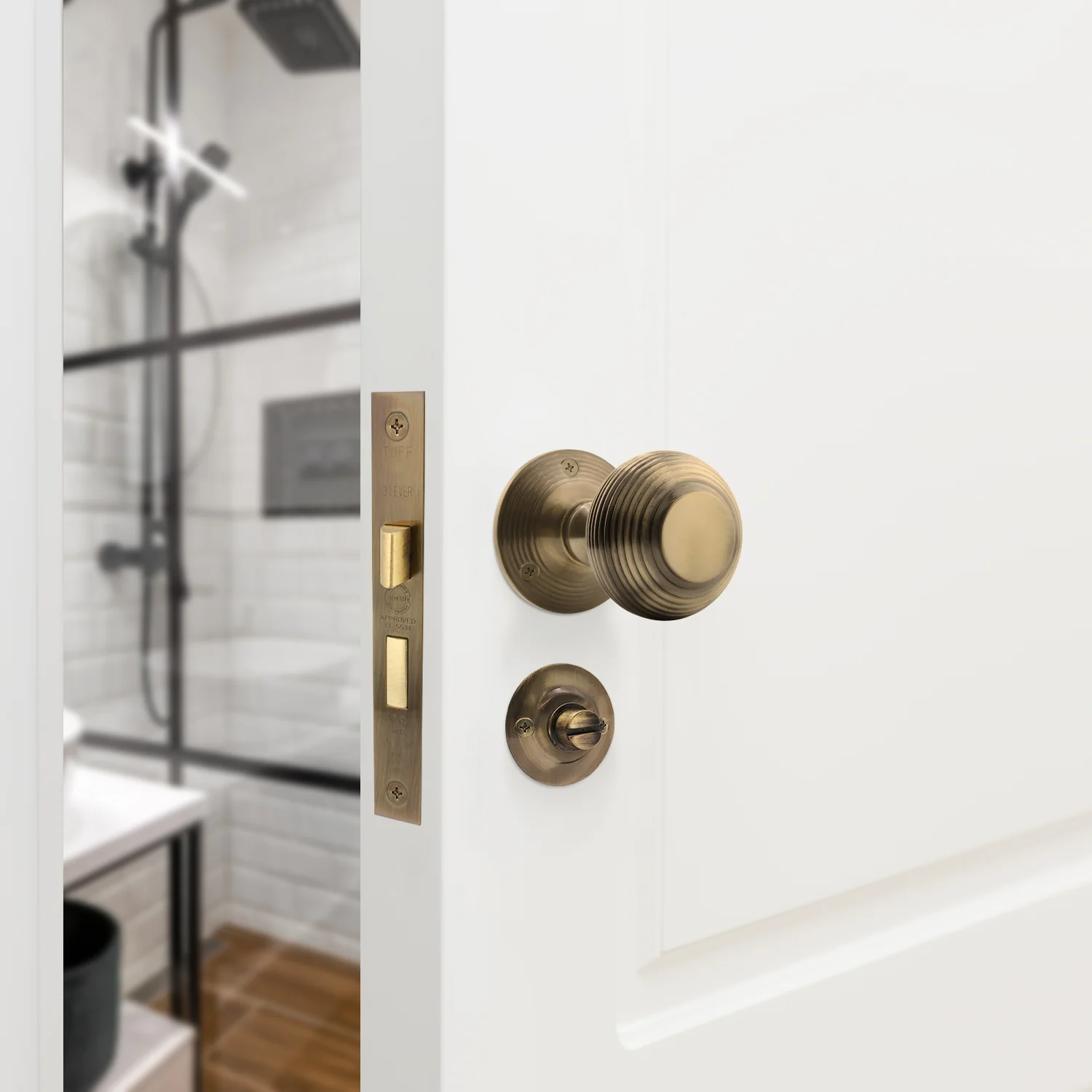 Beehive Antique Brass Mortice Door Knob Kit - 80mm Bathroom Lock - Image 5