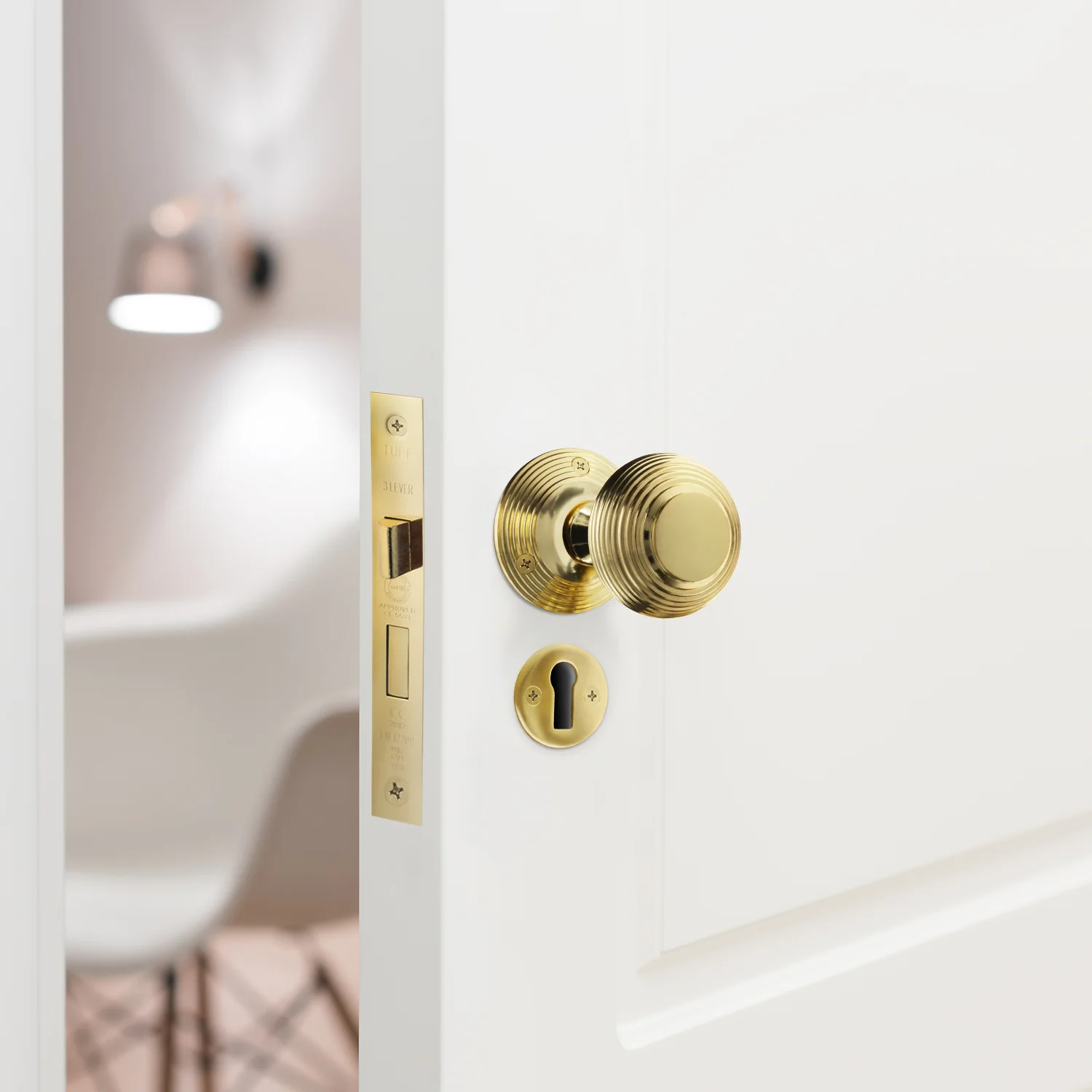 Beehive Polished Brass Mortice Door Knob Kit - 80mm Sashlock - Image 5