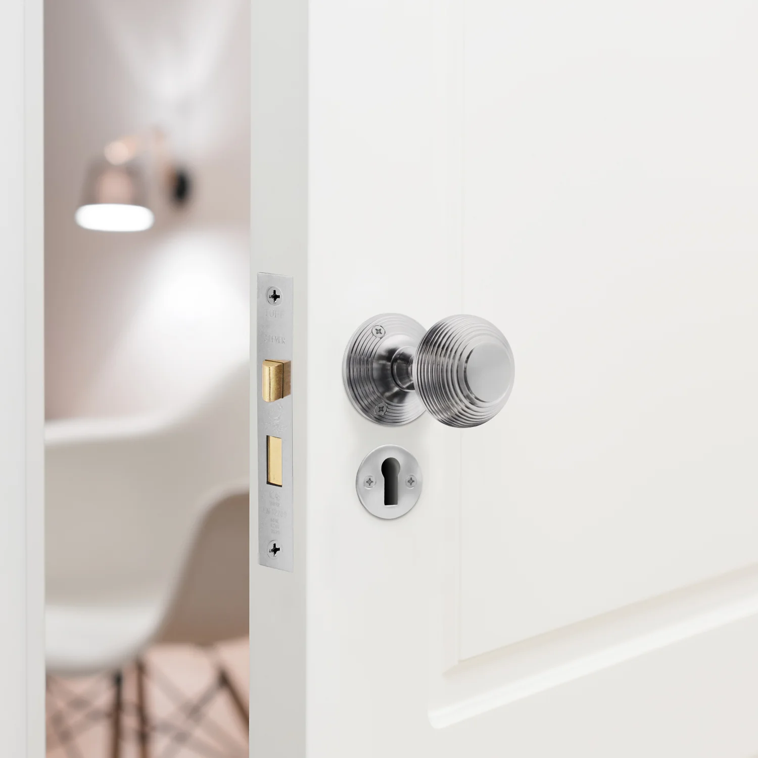 Beehive Satin Chrome Mortice Door Knob Kit - 80mm Sashlock - Image 5
