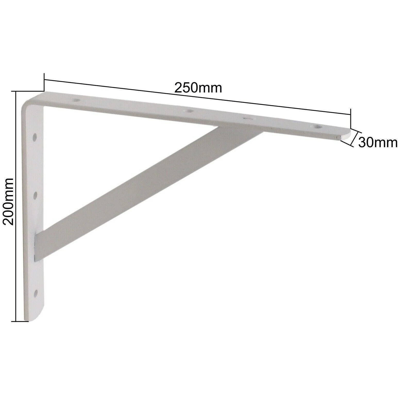 Strong Shelf Brackets Pair Reinforced Stay Arm Heavy Duty - 200 x 250 x 30 x 4mm - White - PAIR - Image 3