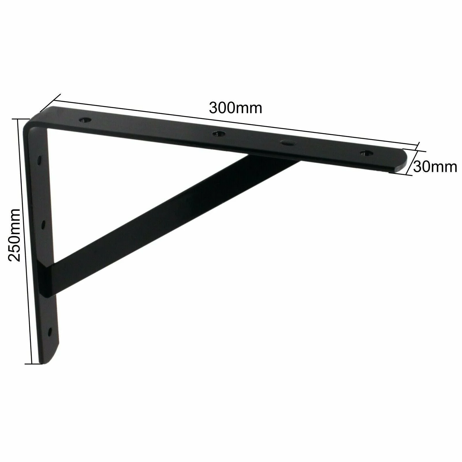 Strong Shelf Brackets PAIR Reinforced Stay Arm Shelving Heavy Duty - 250 x 300 x 30 x 4mm - Black - PAIR - Image 4