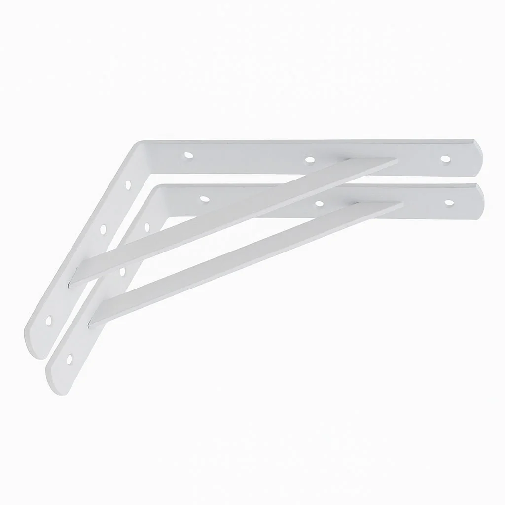 Strong Shelf Brackets Pair Reinforced Stay Arm Heavy Duty - 500 x 330 x 30 x 4mm - White - PAIR
