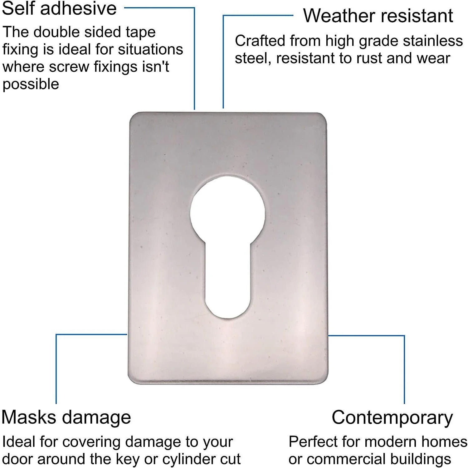 Repair Escutcheon Key Hole Cover Plate Euro Profile Self Adhesive Fix - Polished Stainless Steel - 65 x 47mm - Image 3