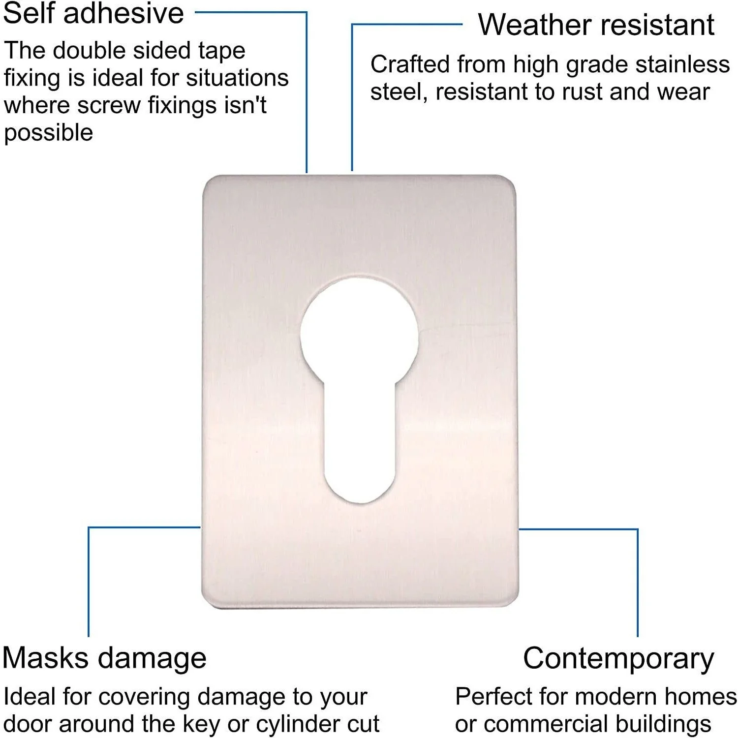 Repair Escutcheon Key Hole Cover Plate Euro Profile Self Adhesive Fix - Satin Stainless Steel - 65 x 47mm - Image 3
