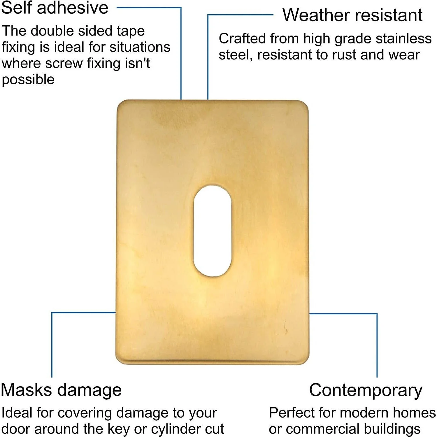 Repair Escutcheon Key Hole Cover Plate Self Adhesive Fix - Polished Brass - 47mm - Image 3