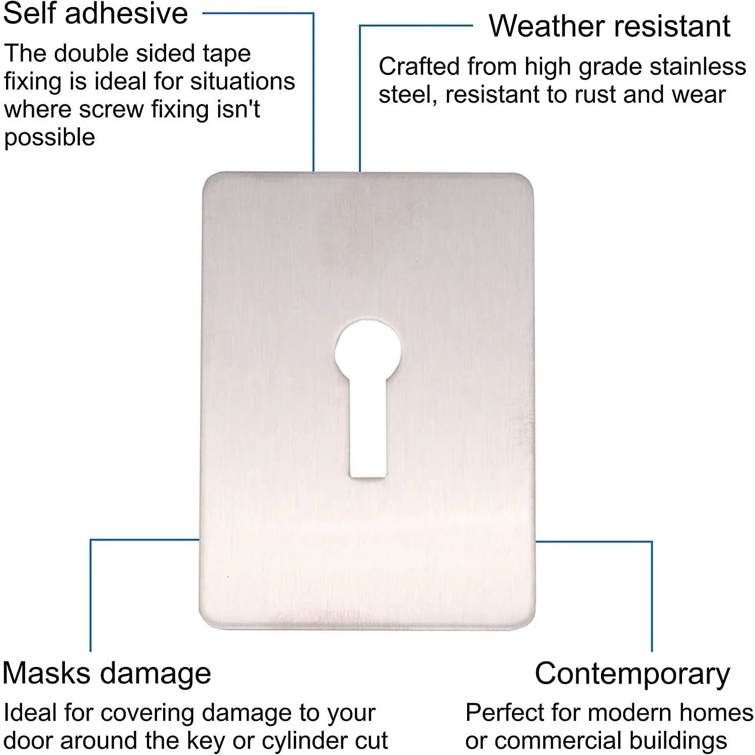 Repair Escutcheon Key Hole Cover Plate Self Adhesive Fix - Satin Stainless Steel - 47mm - Image 2