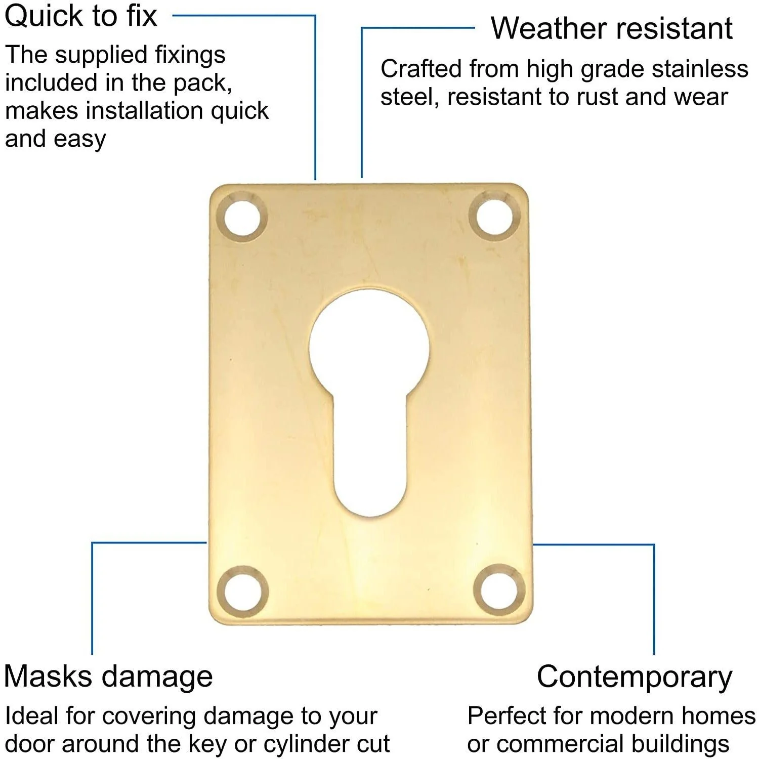 Repair Escutcheon - Euro - 65x47x1.2mm - PVD Brass - Image 3