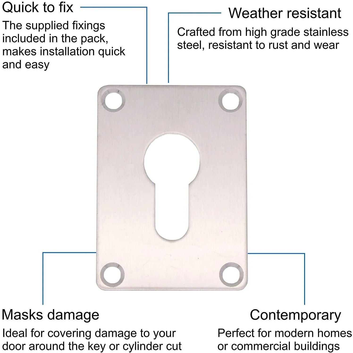Repair Escutcheon - Euro - 65x47x1.2mm - Satin Stainless - Image 2