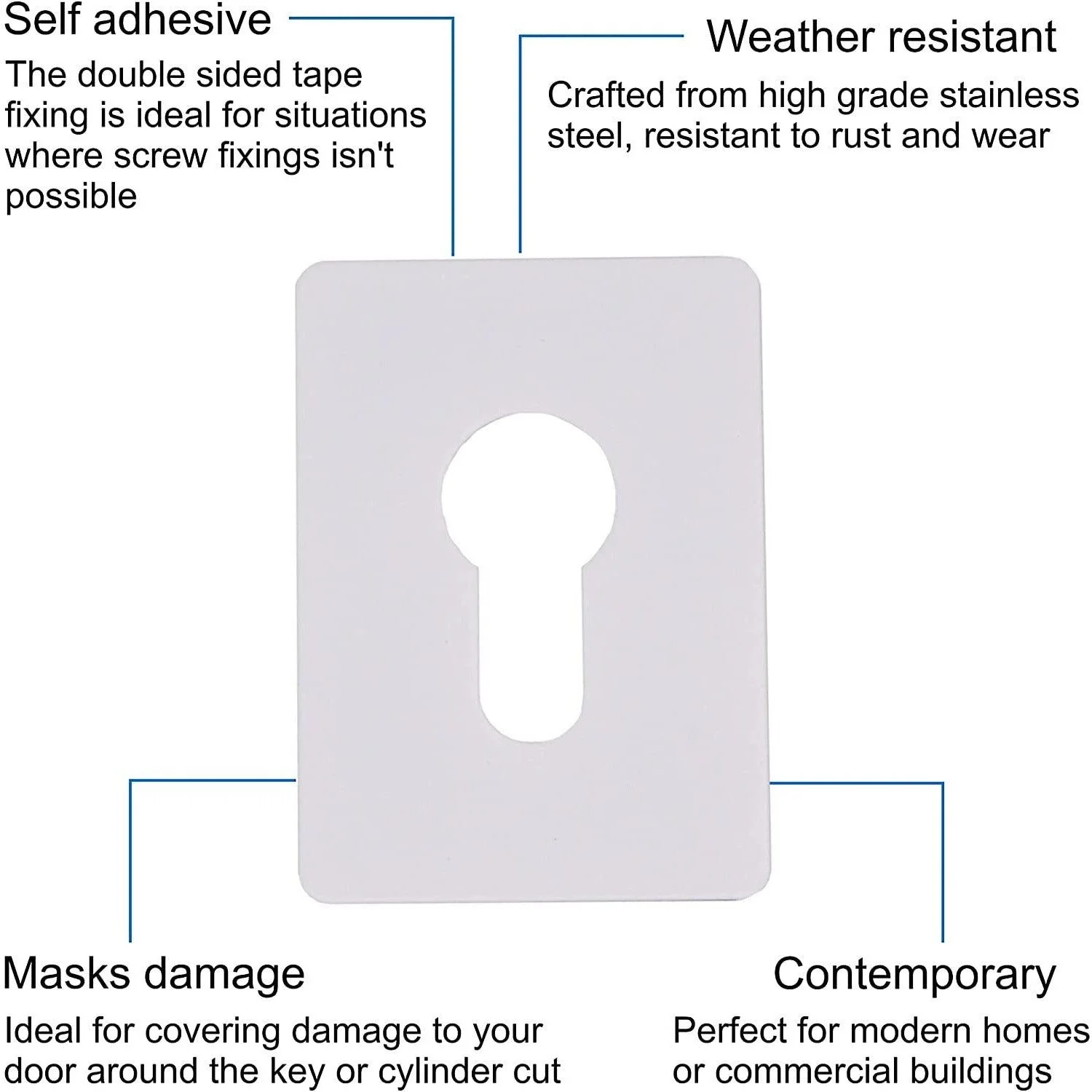 Repair Escutcheon Large Self Adhesive - SUS304 - Euro - 65x47x1.2mm - White - Image 3