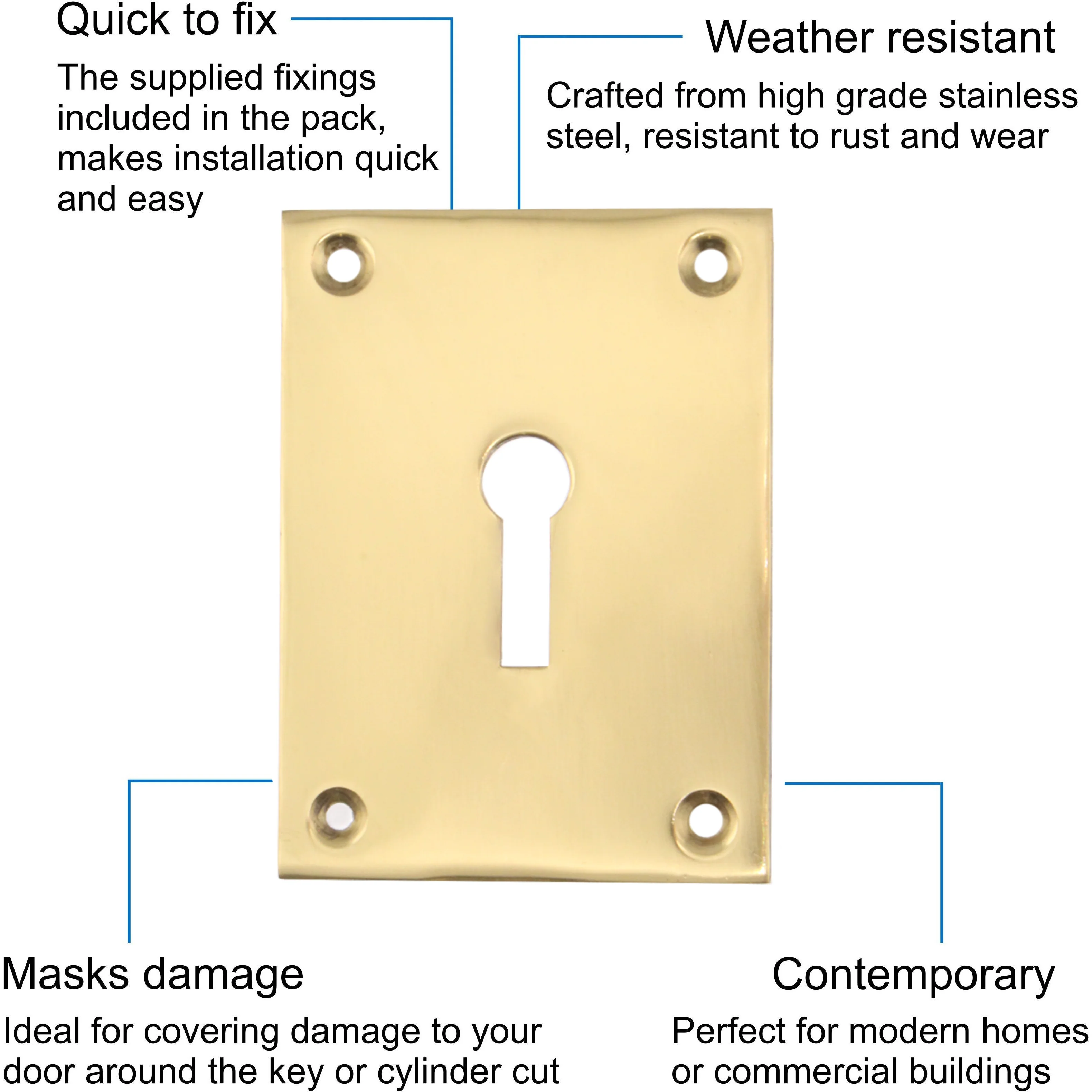 Repair Escutcheon - Traditional Keyhole - 65x47x1.2mm - Polished Brass - Image 2