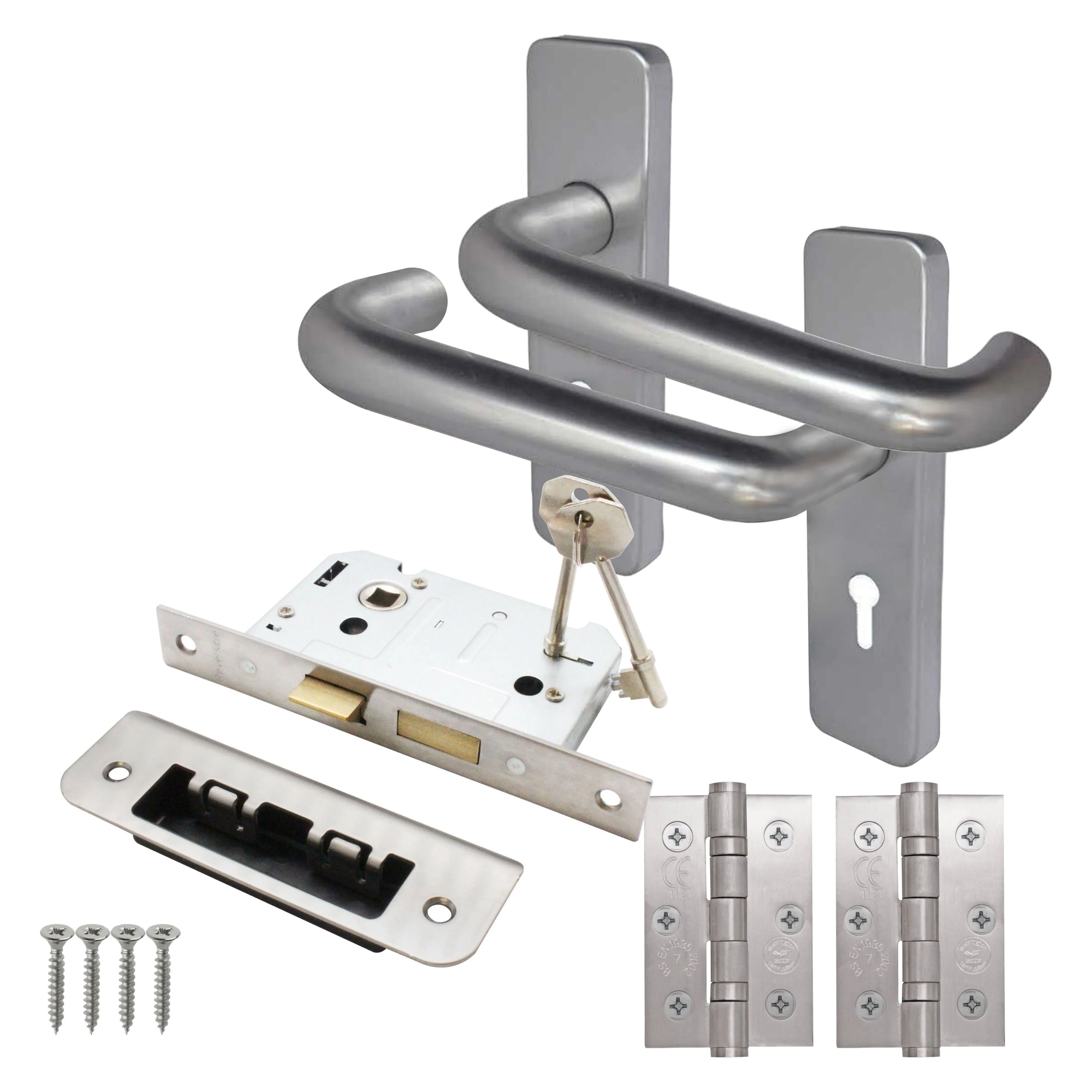 Return To Door Lever Handle - Lock Kit - 153mm - Satin Aluminium