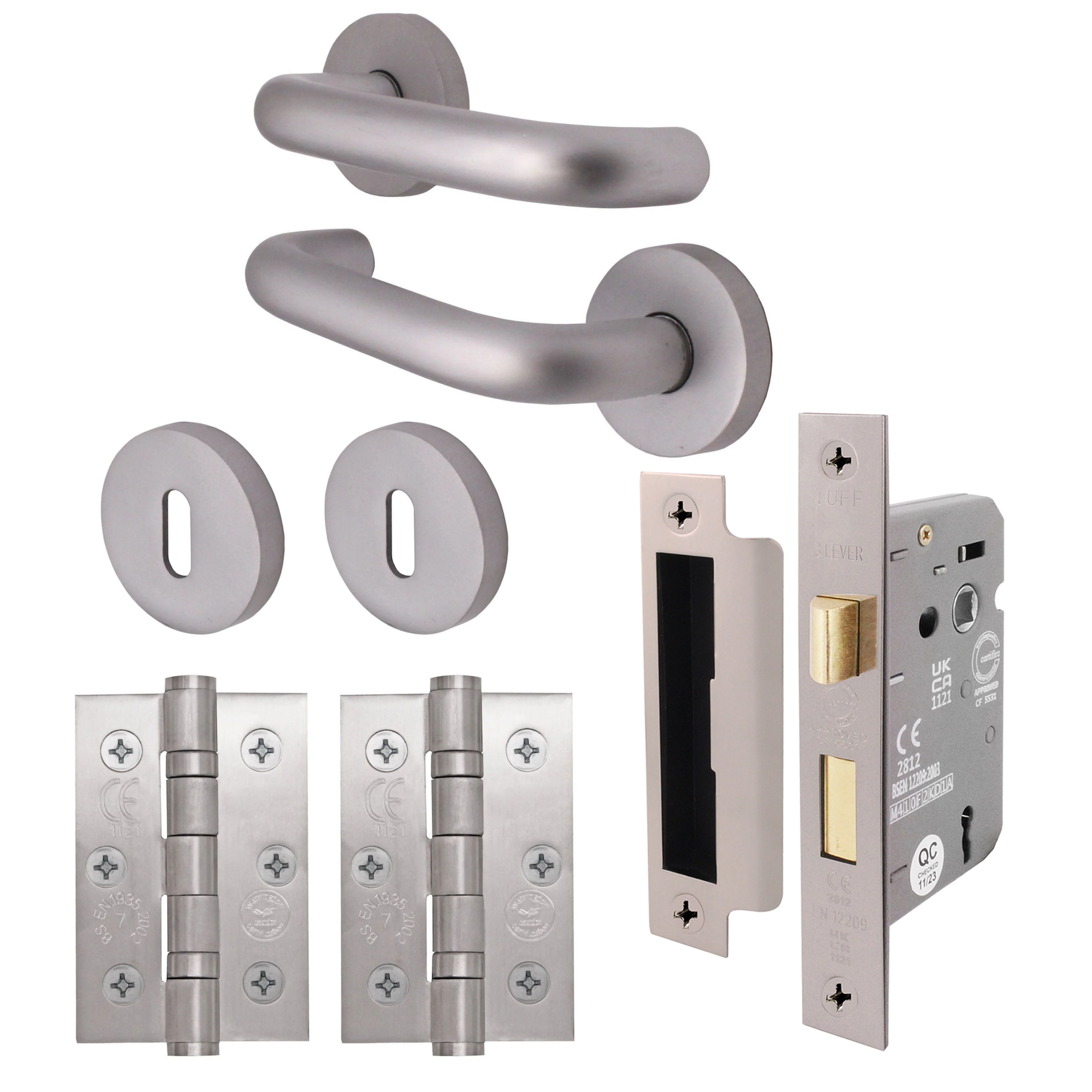 Return To Door Lever on Rose - 19 x 52mm - Satin Aluminium - 19mm 3 Lever Lock Pack