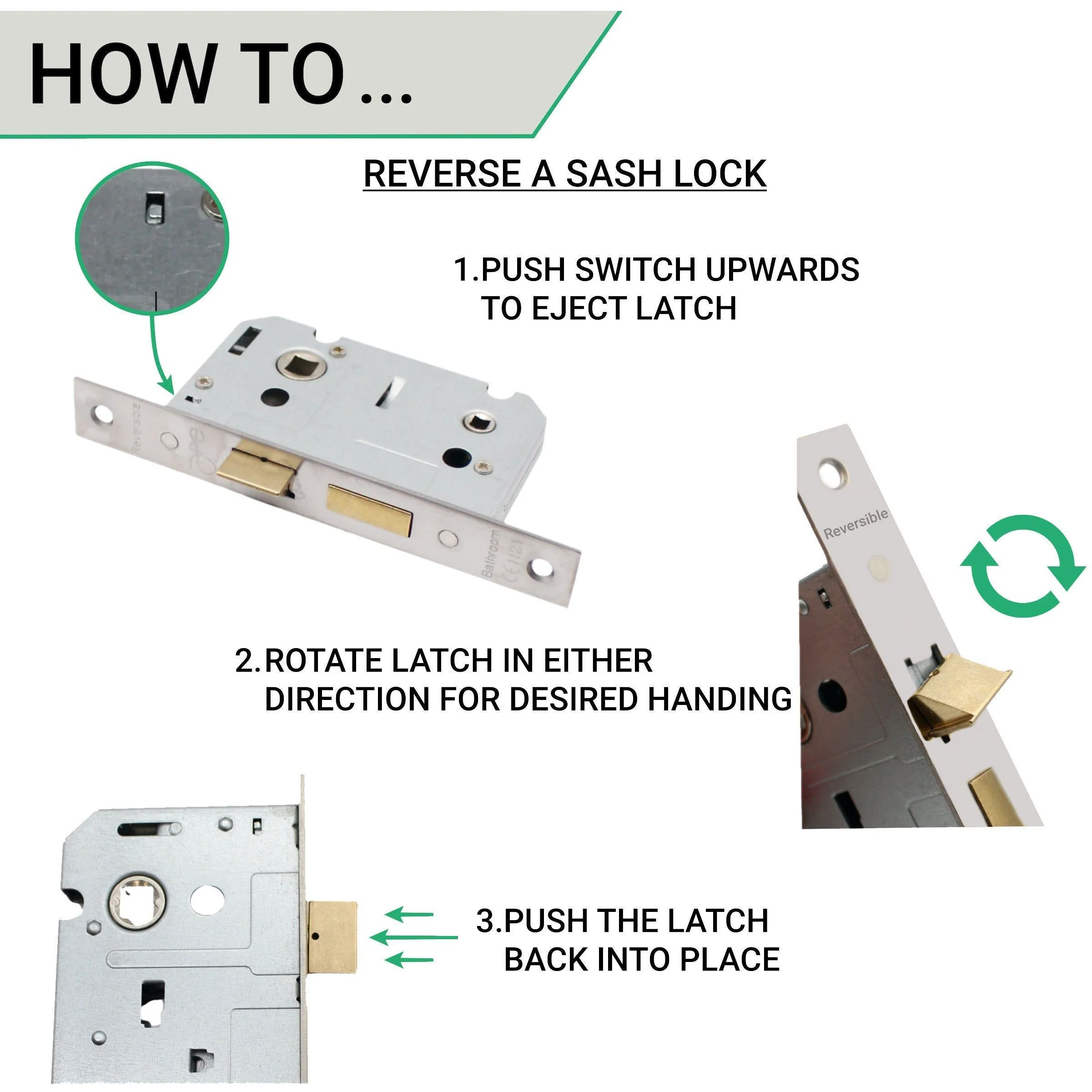 Return To Door Lever on Rose Handle Bathroom Lock Kit - Satin Stainless Steel - 76mm Hinges - 64mm Latch - Image 5