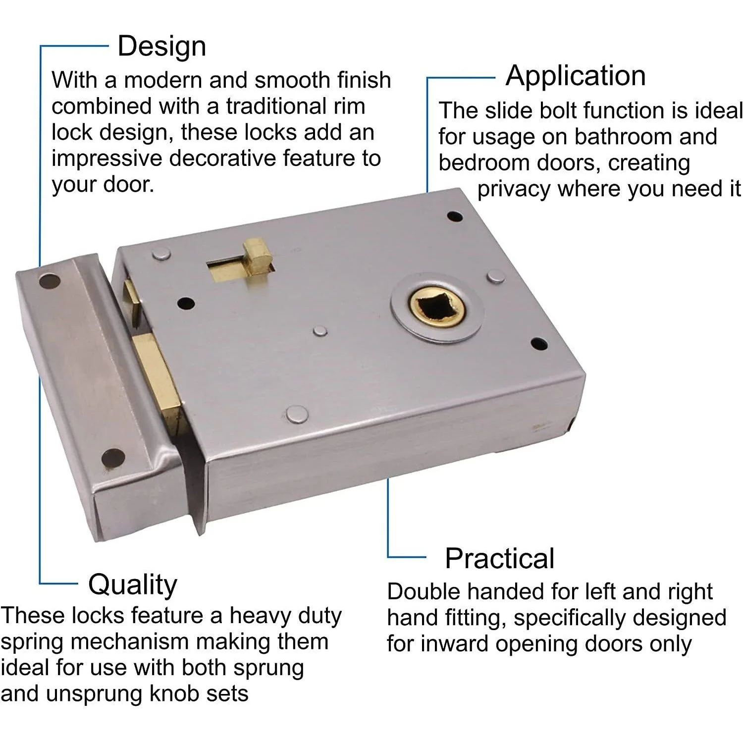 Rim Latch Snib Lock Satin Chrome Surface Mounted Lock for Bathrooms 105 x 82mm - Image 3