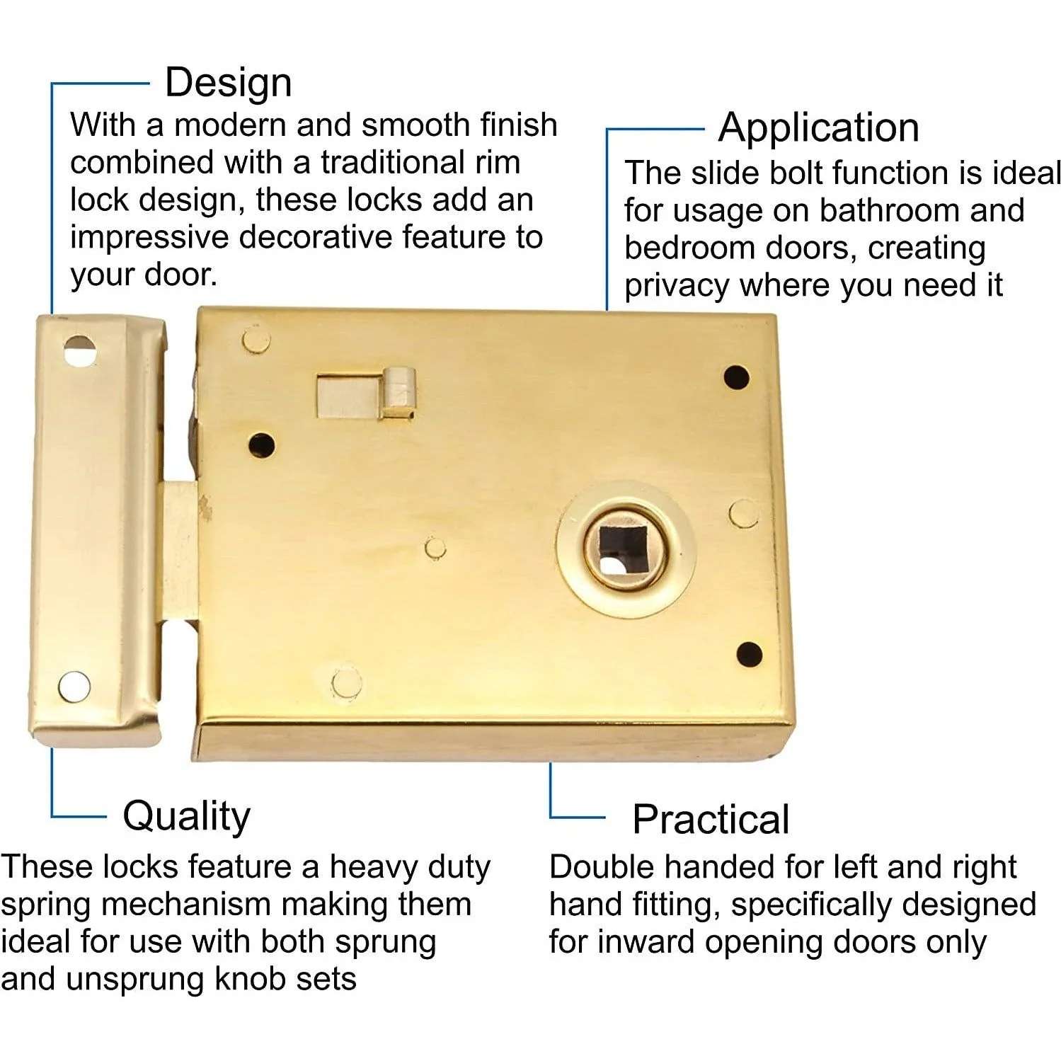 Rim Latch With Locking Snib - Brass Plated - Image 3