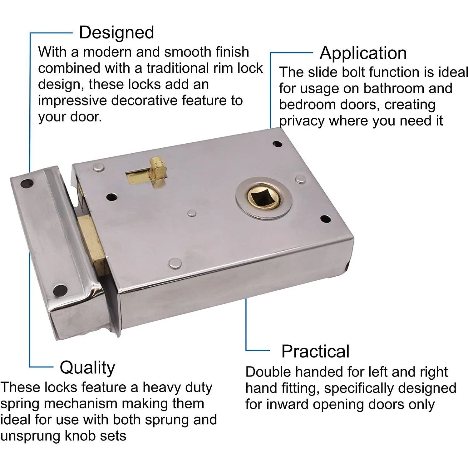 Rim Latch With Locking Snib - Polished Chrome - Image 3