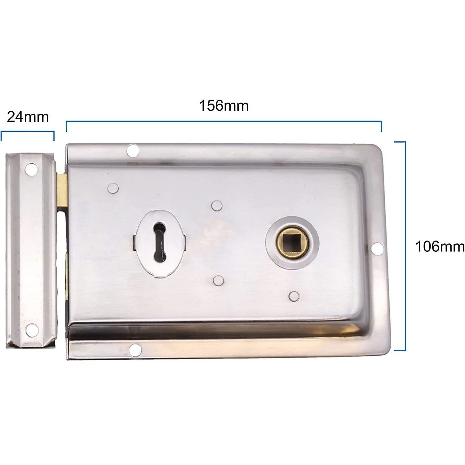 Rim Sashlock Surface Mounted Lock - 140 x 85mm - Satin Chrome - Image 2