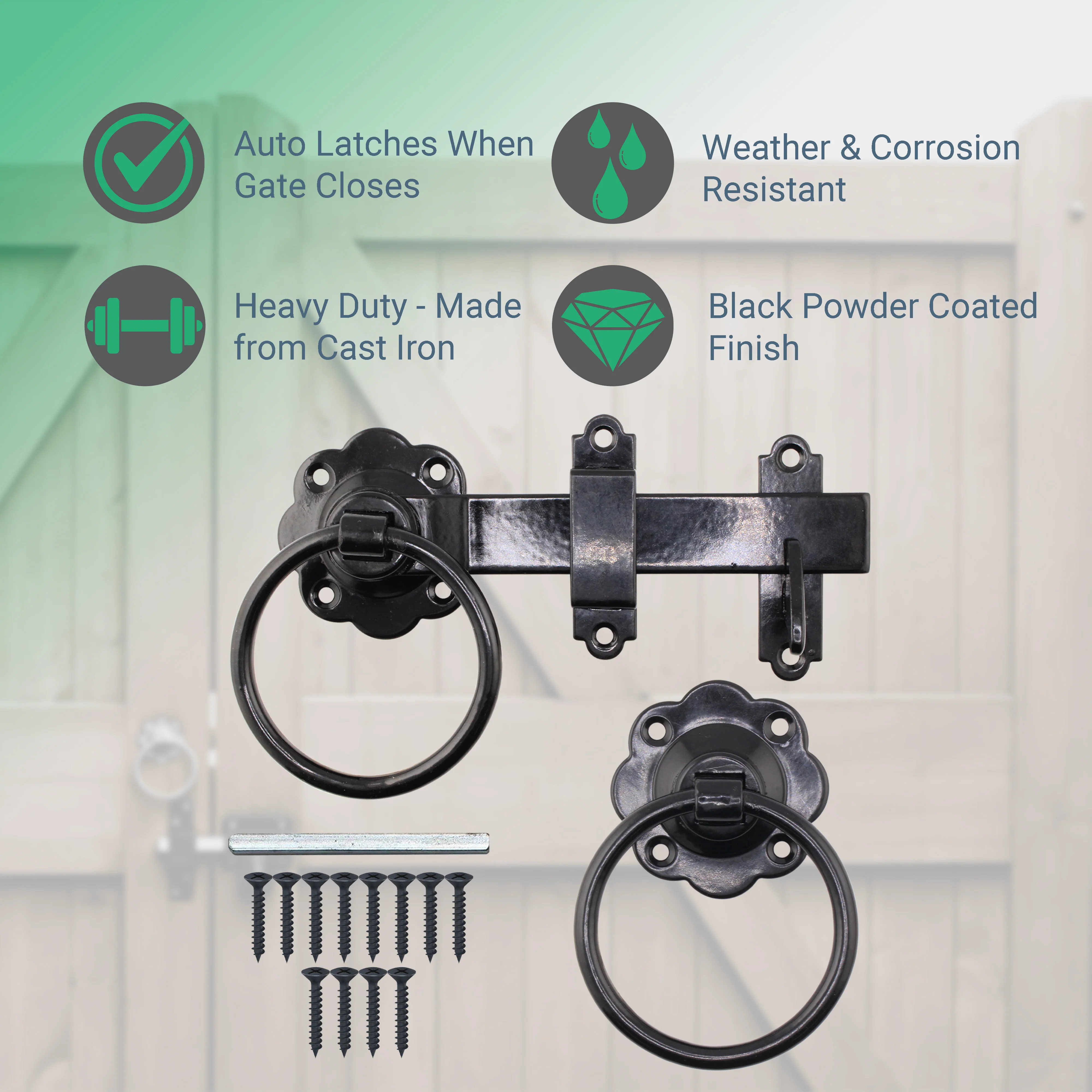 Ring Gate Latch - 6" / 150mm - Plain Ring - Black Powder Coating - Image 3