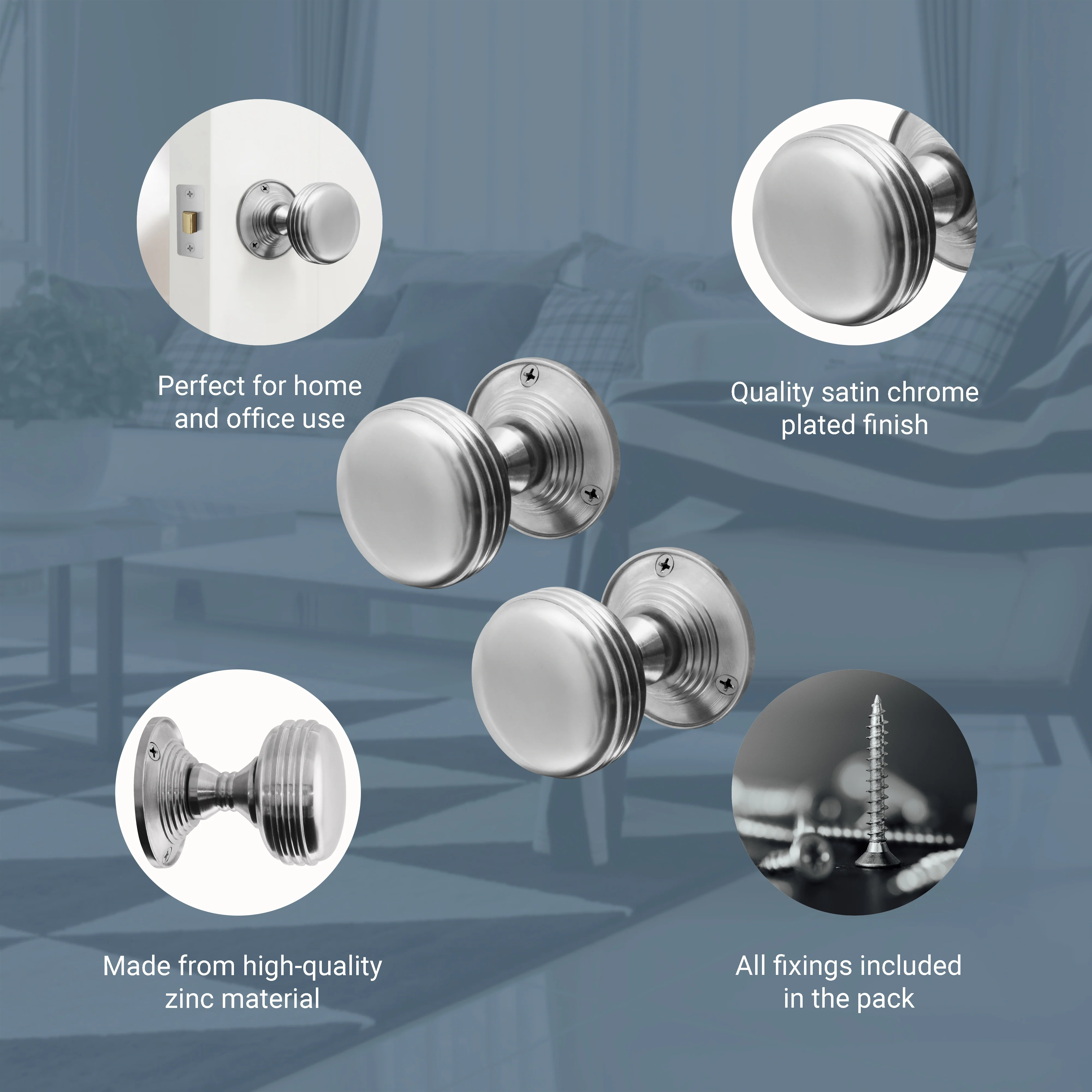 Victorian Ringed Satin Chrome Mortice Door Knob - Image 4