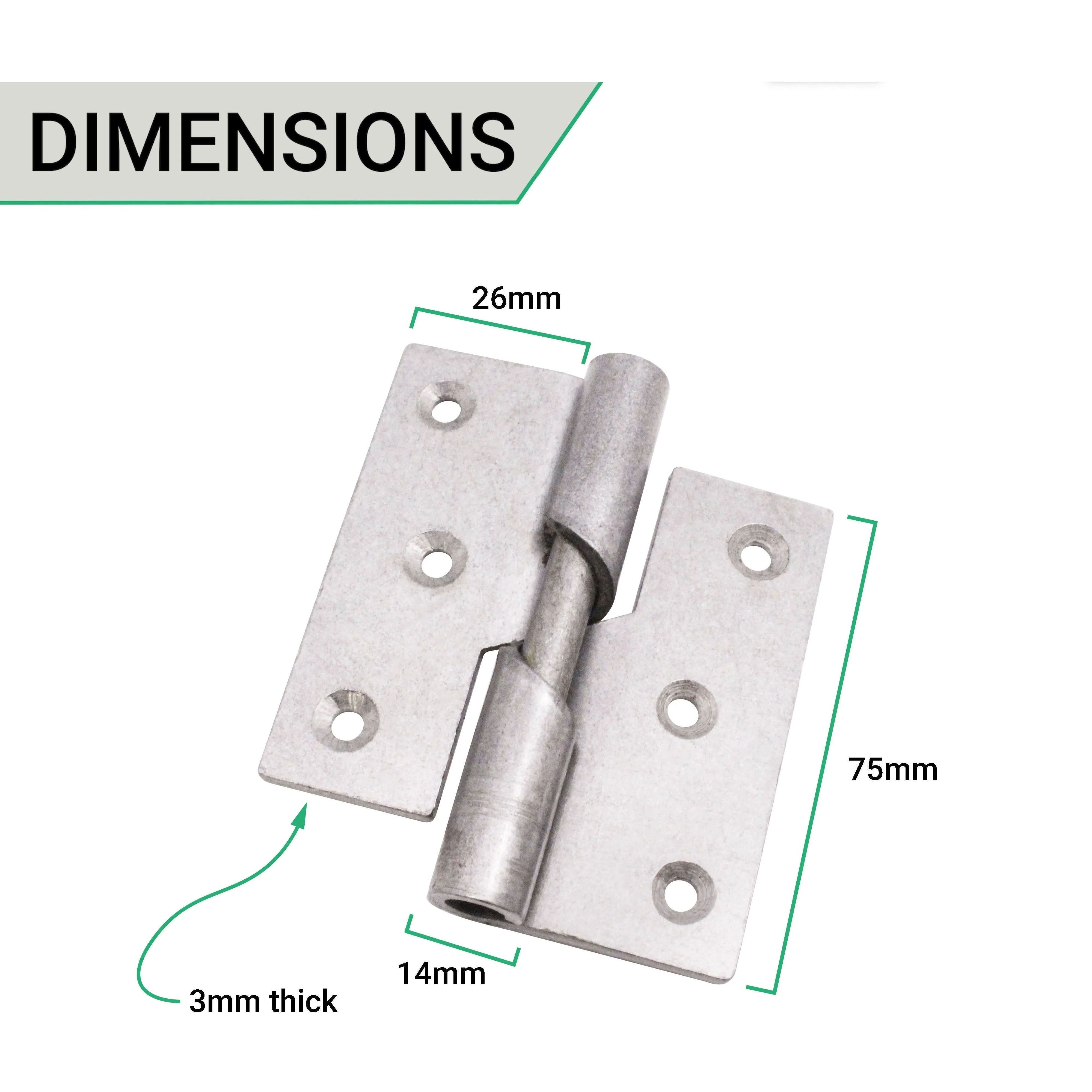 Rising Hinges 3" Steel - Right Hung Open Away - 76x70x2.5mm - Self Colour - Pair - EXCLUDING Screws - Image 5