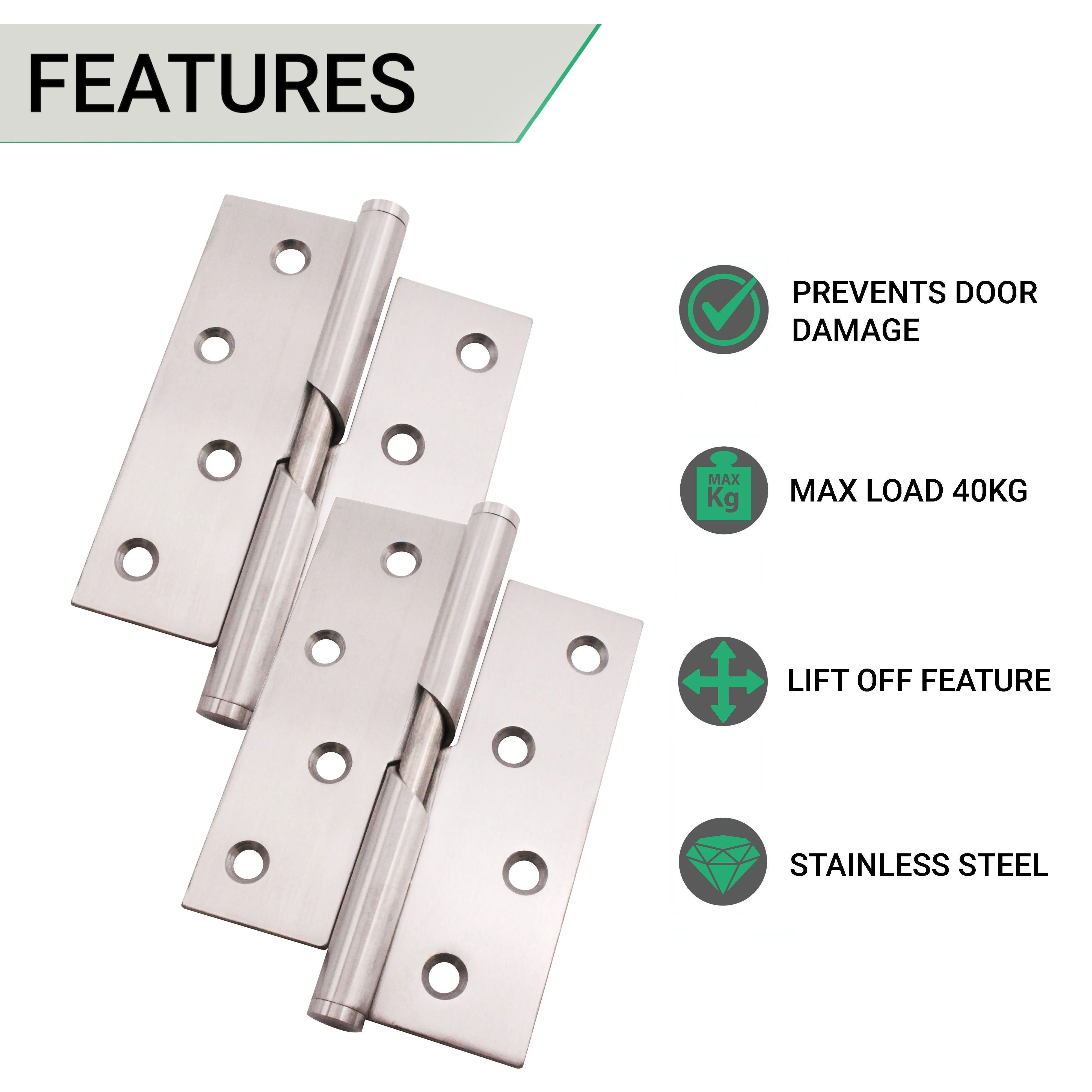 Rising Hinges 4" Stainless Steel - Right Hung Open Away - 102x76x2mm - Satin - Pair - Including Screws - Image 3