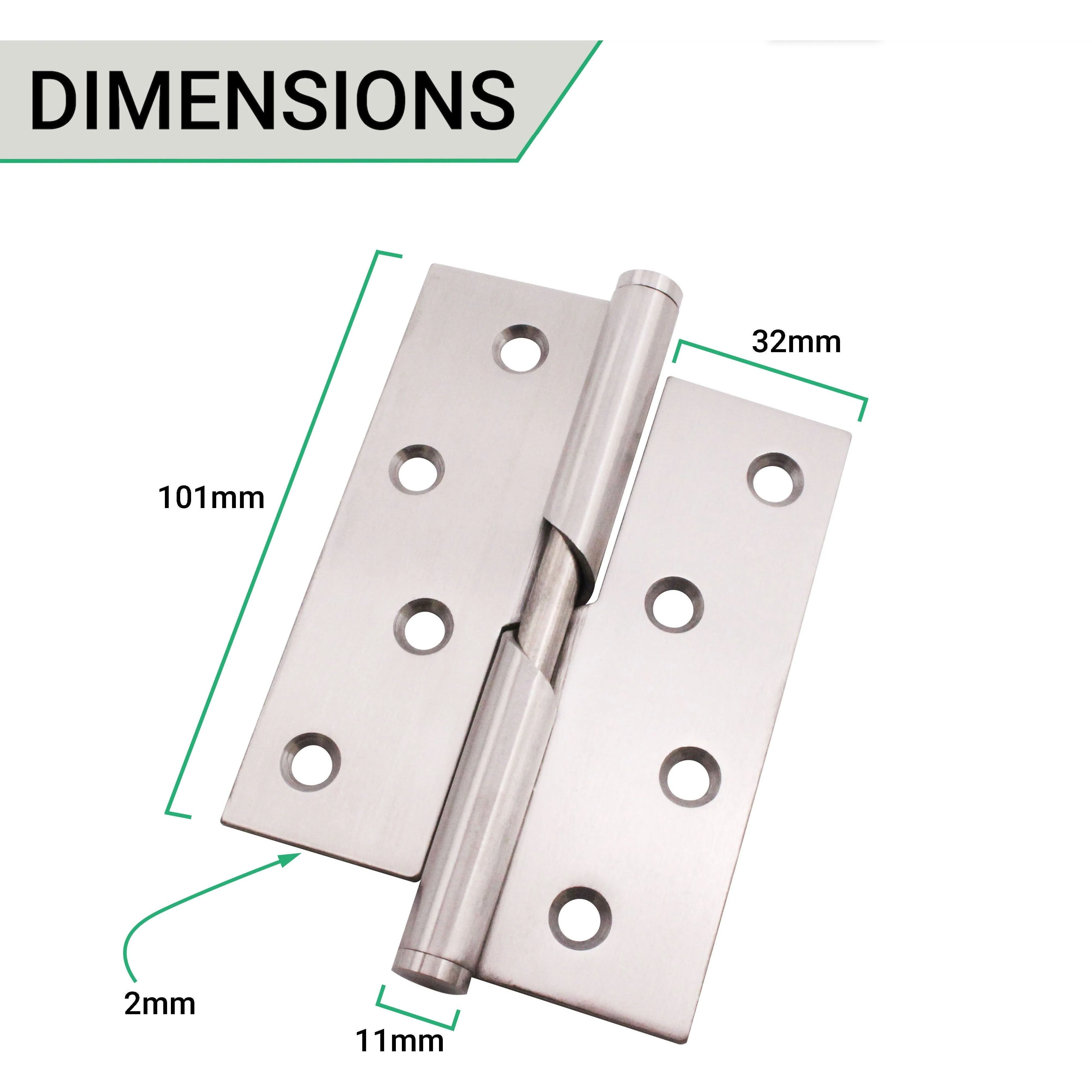Rising Hinges 4" Stainless Steel - Right Hung Open Away - 102x76x2mm - Satin - Pair - Including Screws - Image 5