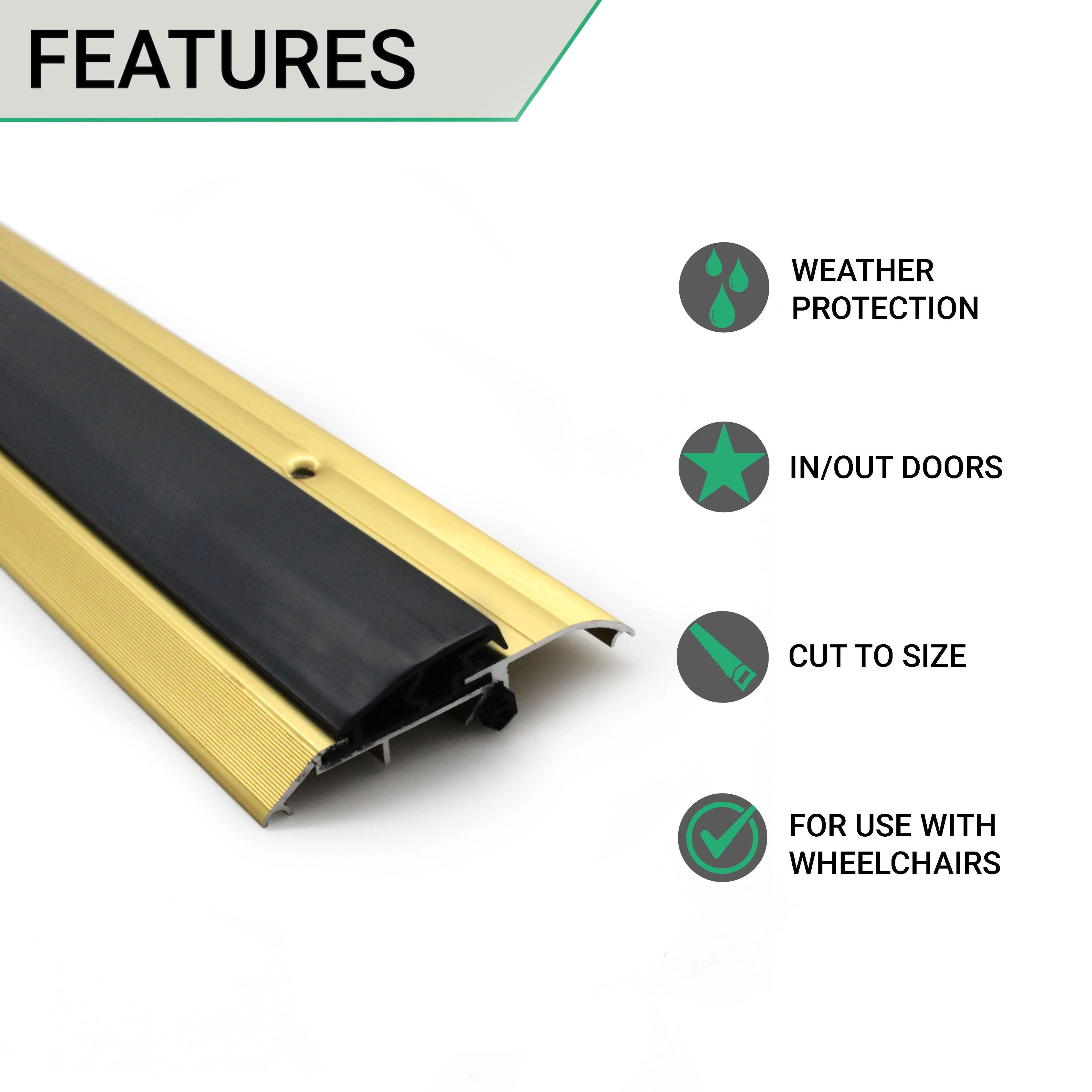 Roll Over Door Threshold Seal - Inward and Outward Opening - 1829mm - Gold - Image 2