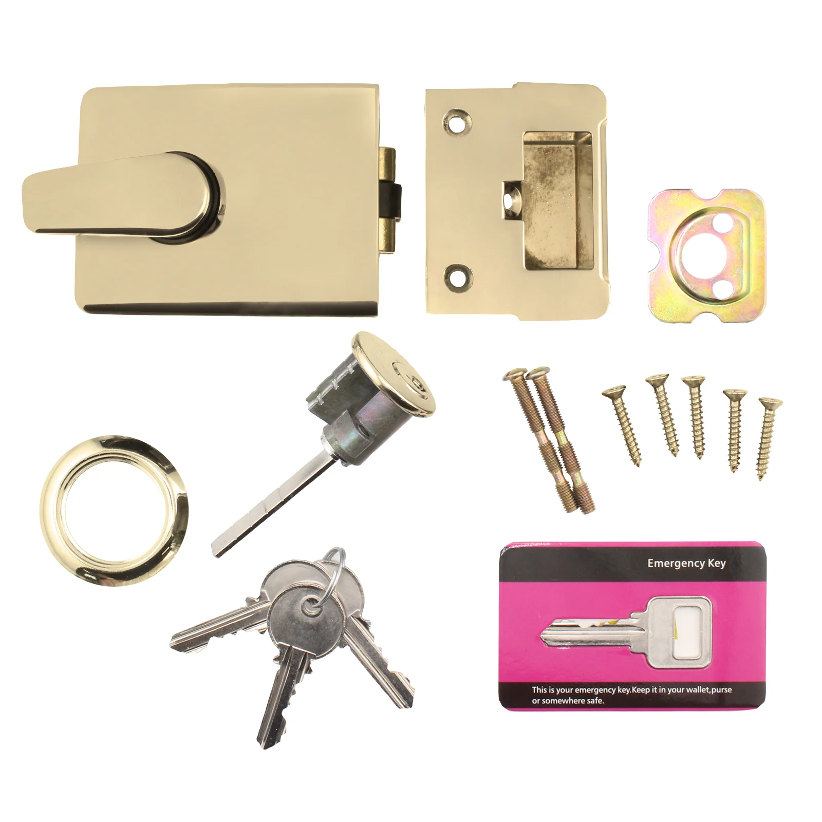 Roller Bolt Rim Night Latch - 90mm Case 60mm Backset - Polished Brass