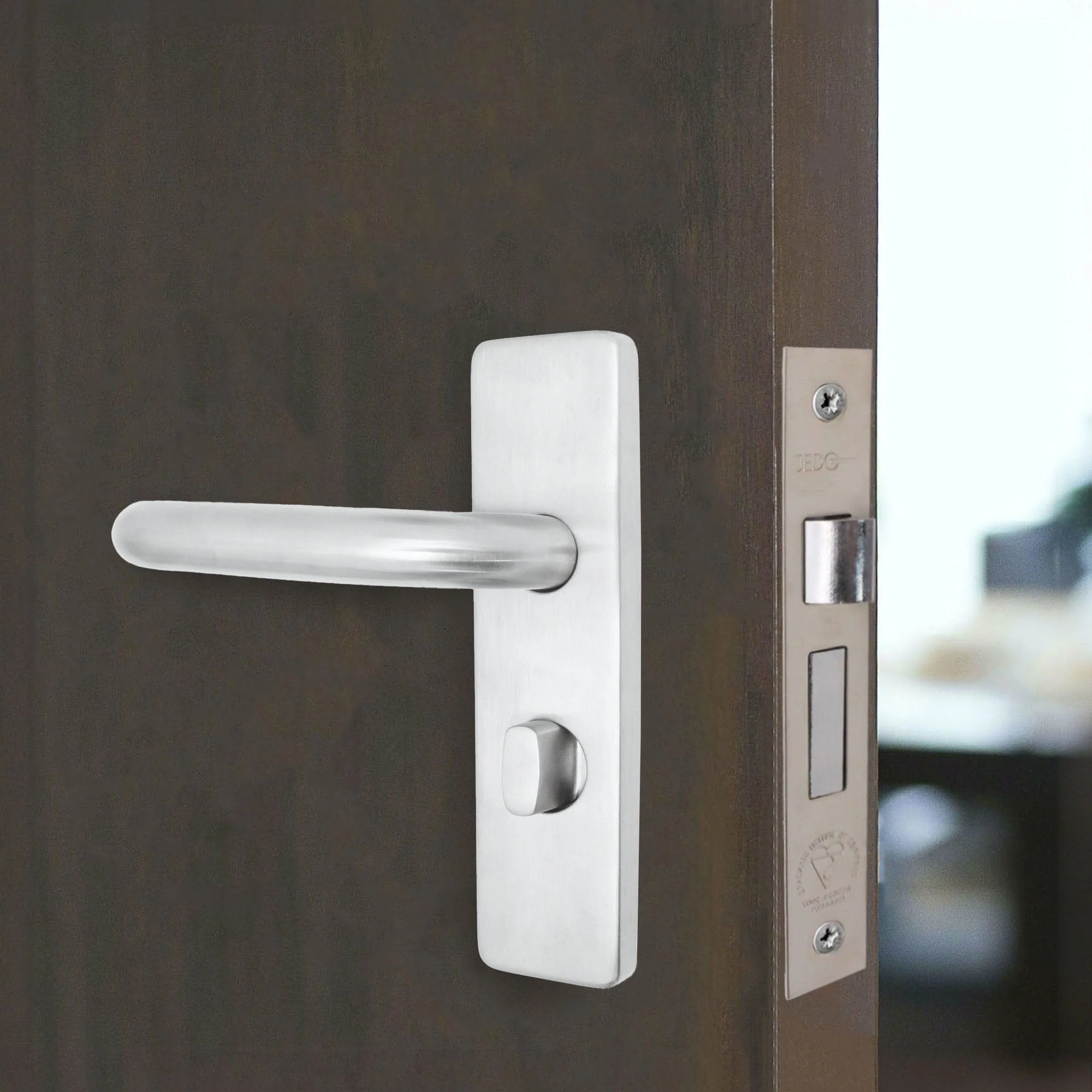 Round Bar 19mm Safety Return To Door Lever Bathroom Pack - 175 x 44mm - 66mm Lock x 75mm Hinges- Satin Stainless - Image 6