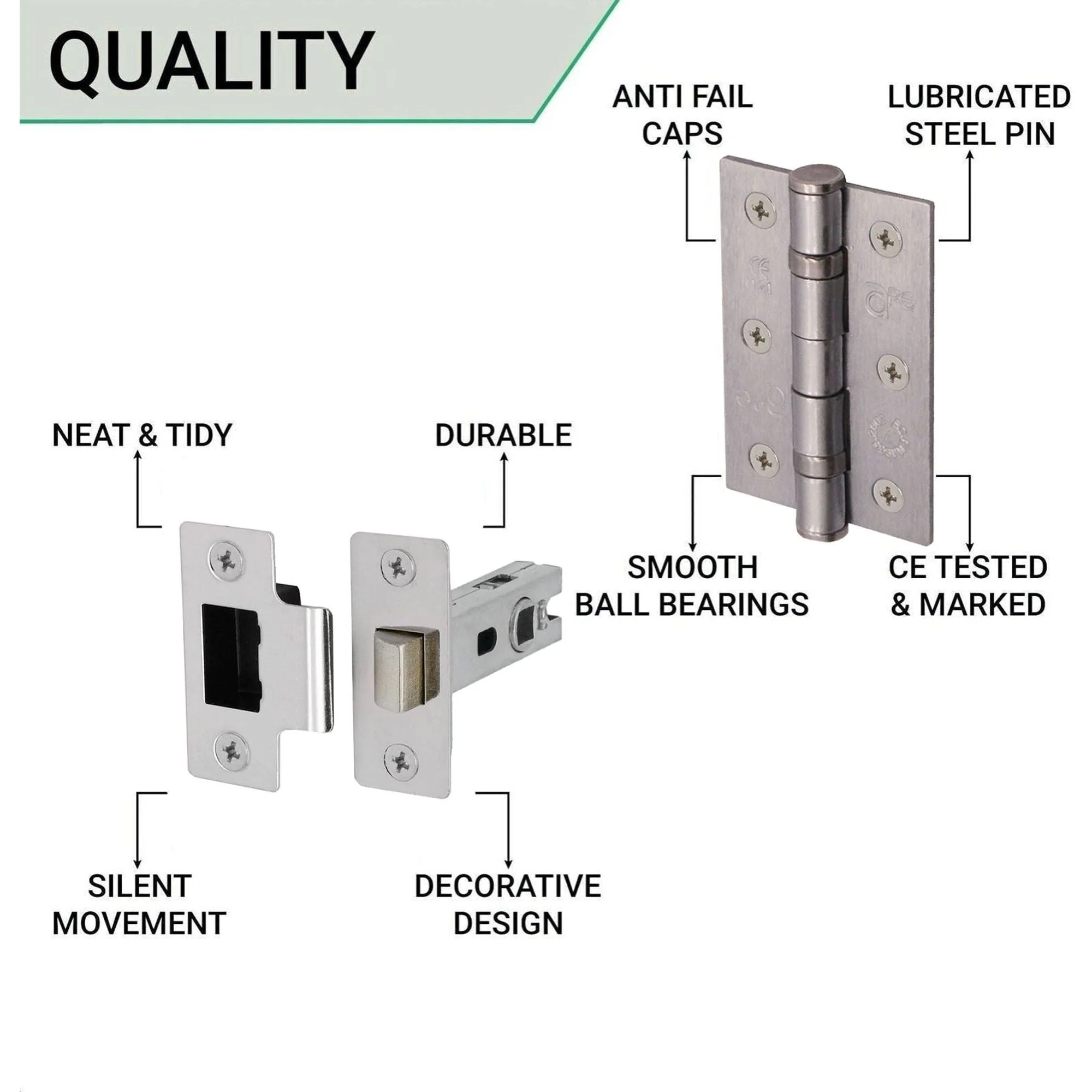 Round Bar 19mm Safety Return To Door Lever Latch Pack - 175 x 44mm - 66mm Latch x 75mm Hinges - Satin Stainless - Image 5