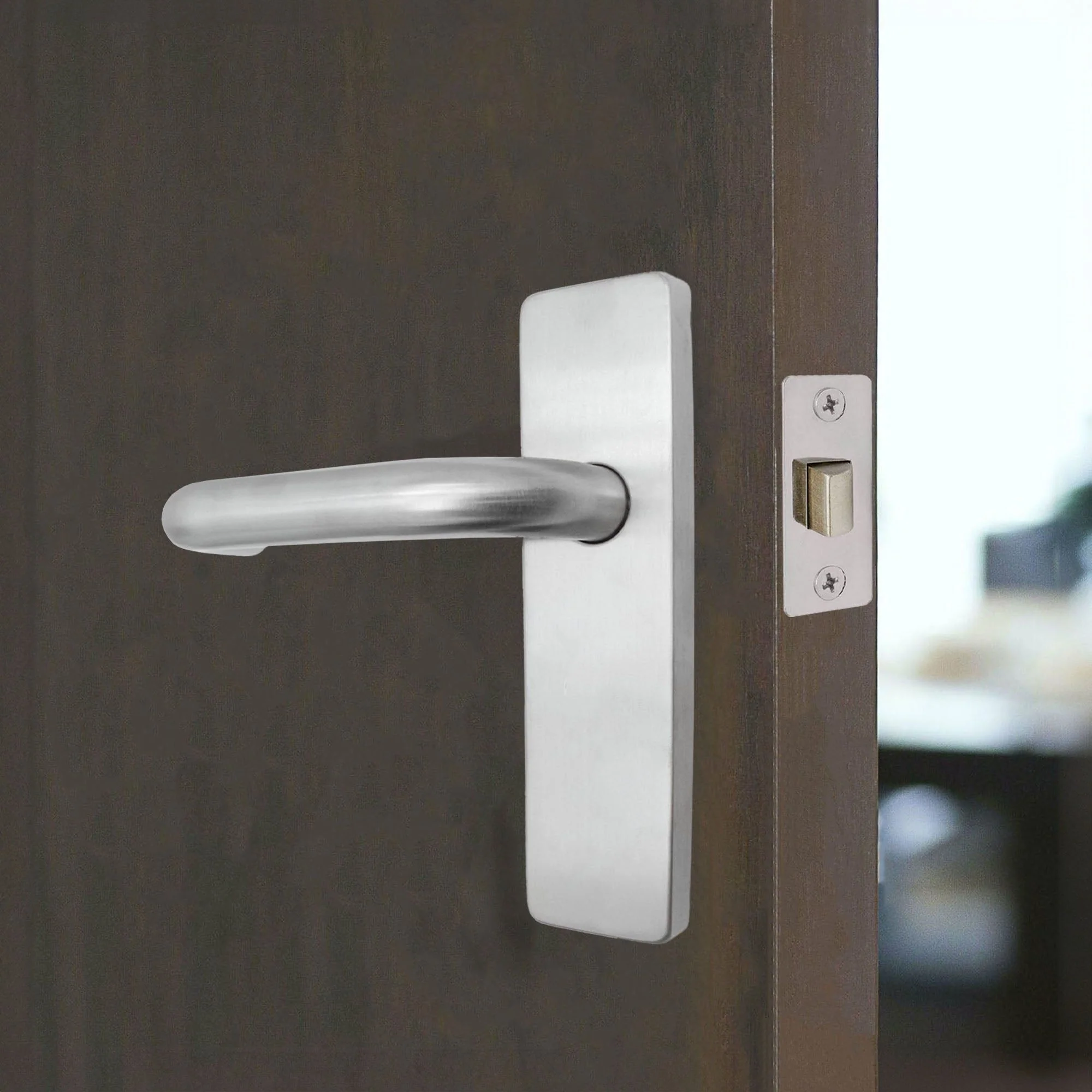 Round Bar 19mm Safety Return To Door Lever Latch Pack - 175 x 44mm - 66mm Latch x 75mm Hinges - Satin Stainless - Image 6