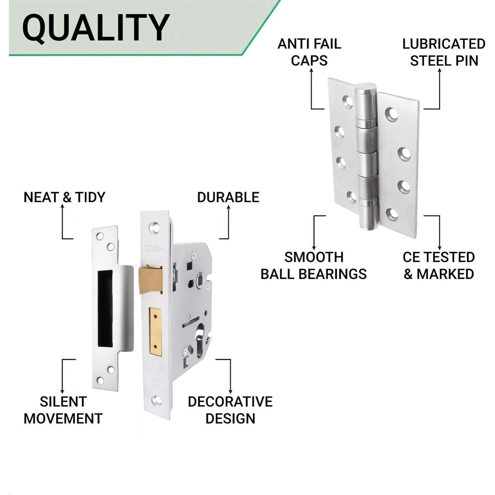 Round Bar 19mm Safety Return To Door Lever Euro Lock 48.5mm c/c Pack - 175x44mm - 76mm Lock x 102mm Hinges - Satin Stainless - Image 5
