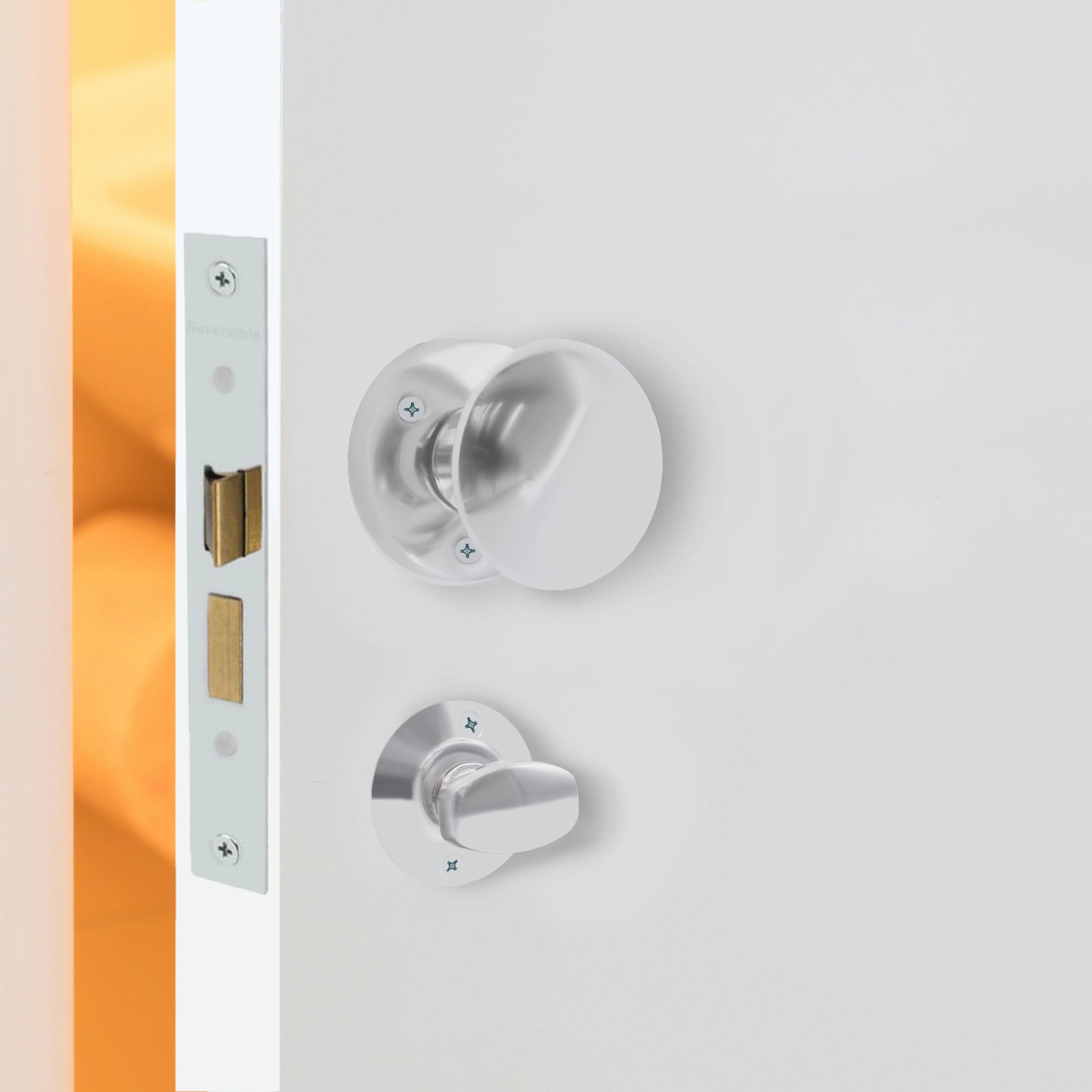 Victorian Polished Chrome Mortice Door Knob Kit - 80mm Bathroom Lock - 102mm Hinges - Image 5