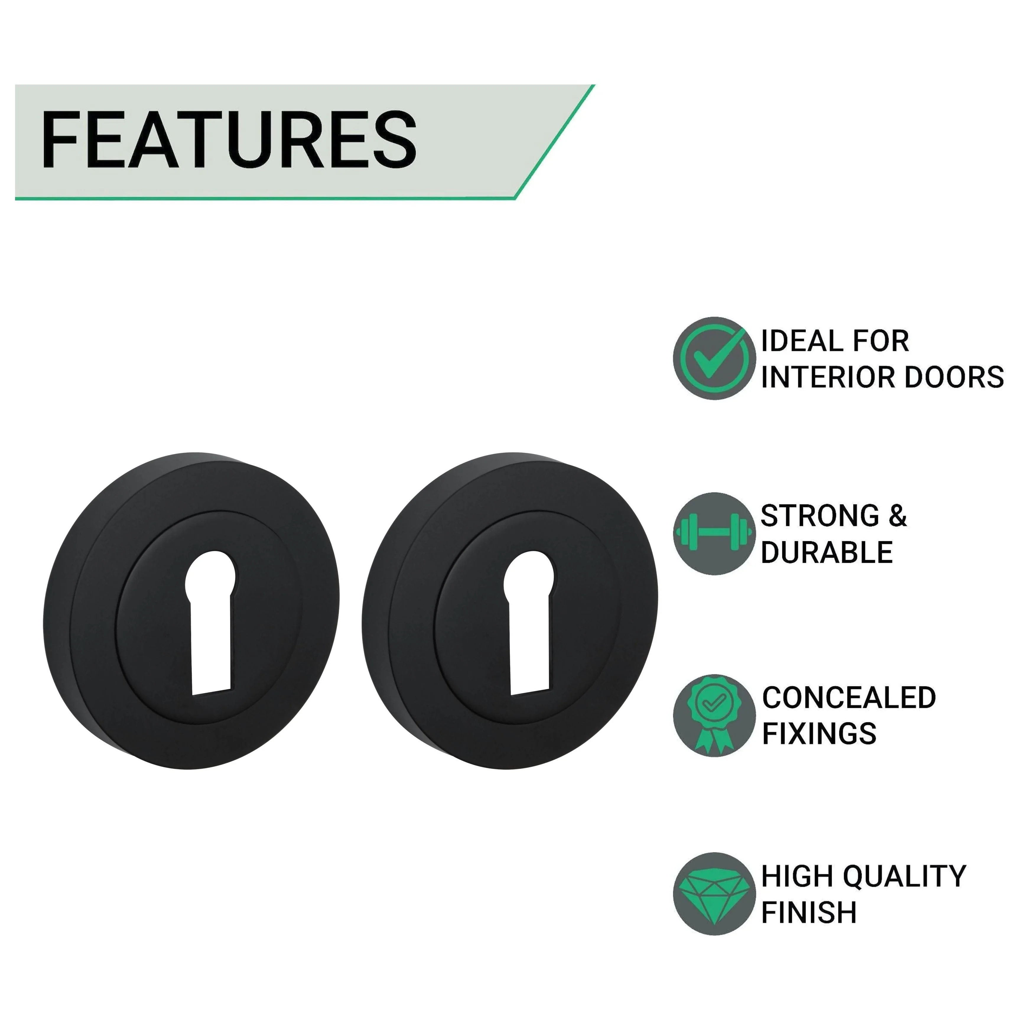 Round Keyhole Escutcheons Nola Pattern - 51mm - Matt Black - Pair - Image 2