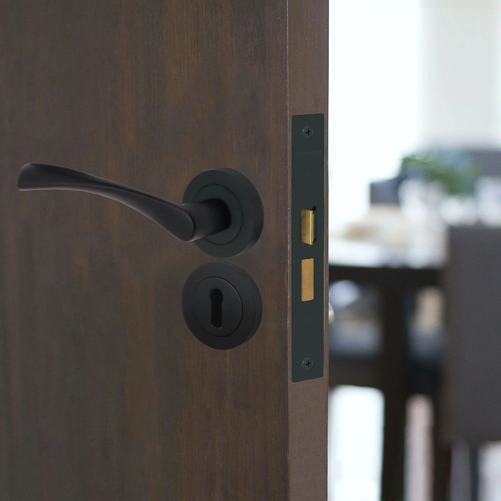 Round Keyhole Escutcheons Nola Pattern - 51mm - Matt Black - Pair - Image 5