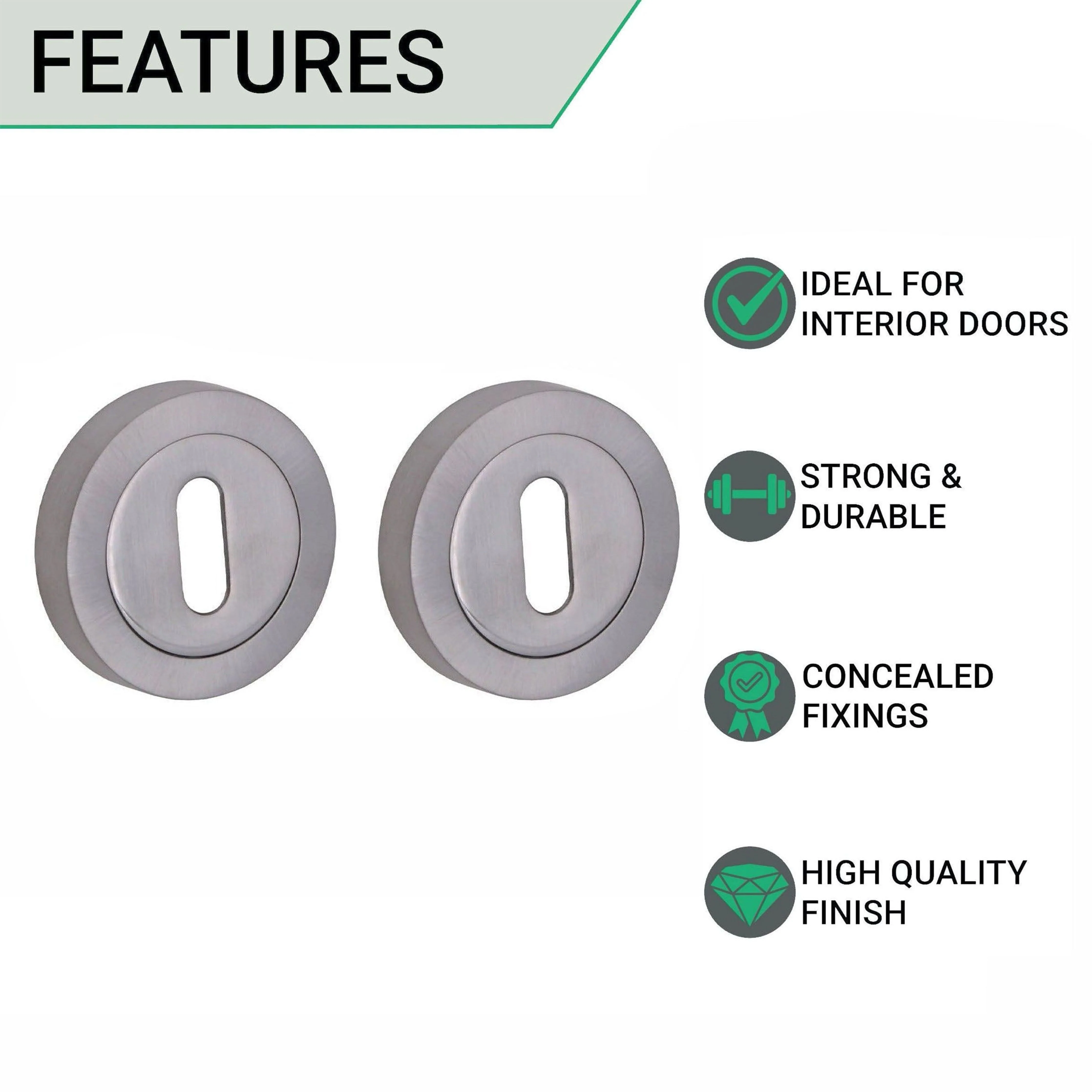Round Keyhole Escutcheons Nola Pattern - 51mm - Satin Chrome - Pair - Image 2