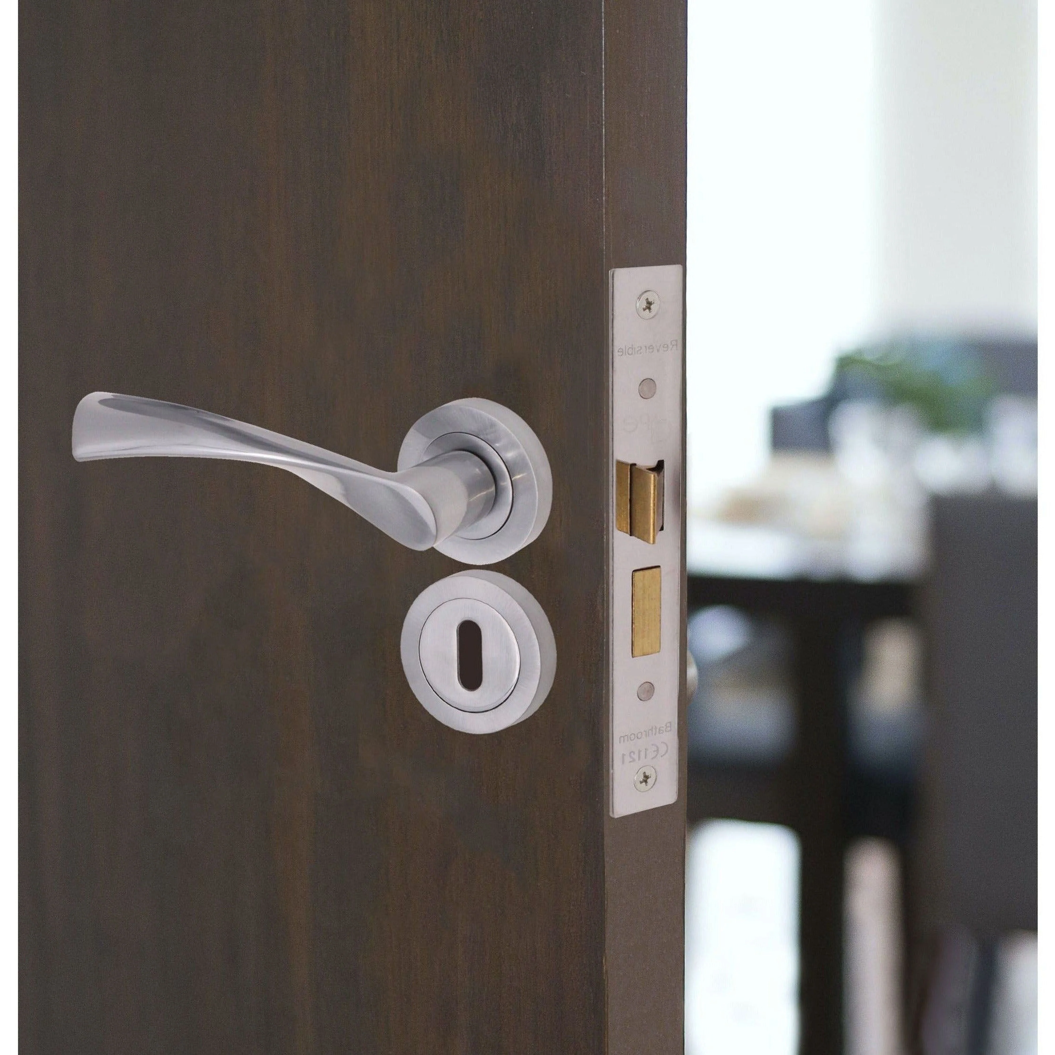 Round Keyhole Escutcheons Nola Pattern - 51mm - Satin Chrome - Pair - Image 4