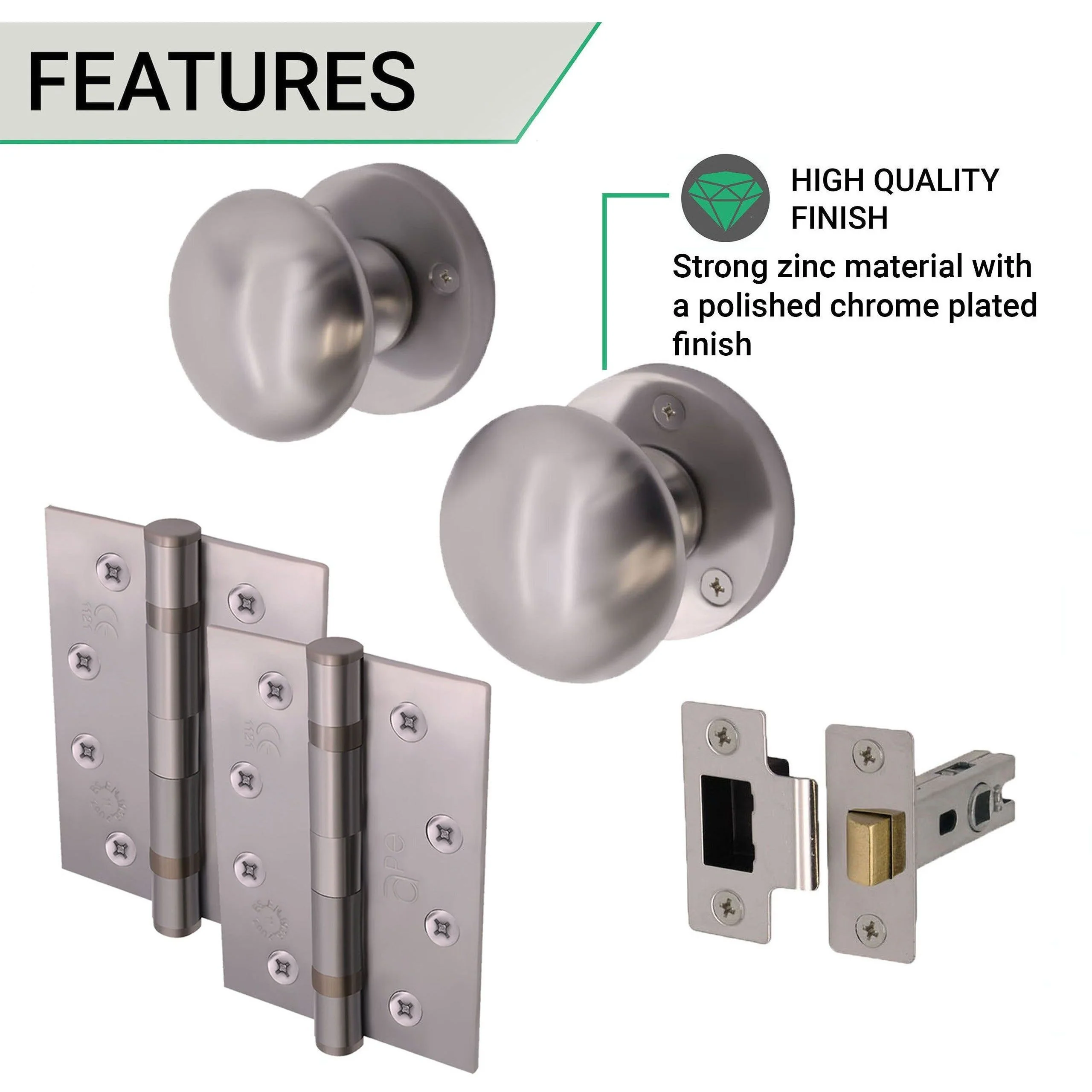 Victorian Satin Chrome Mortice Door Knob Kit - 76mm Latch - 102mm Hinges - Image 3