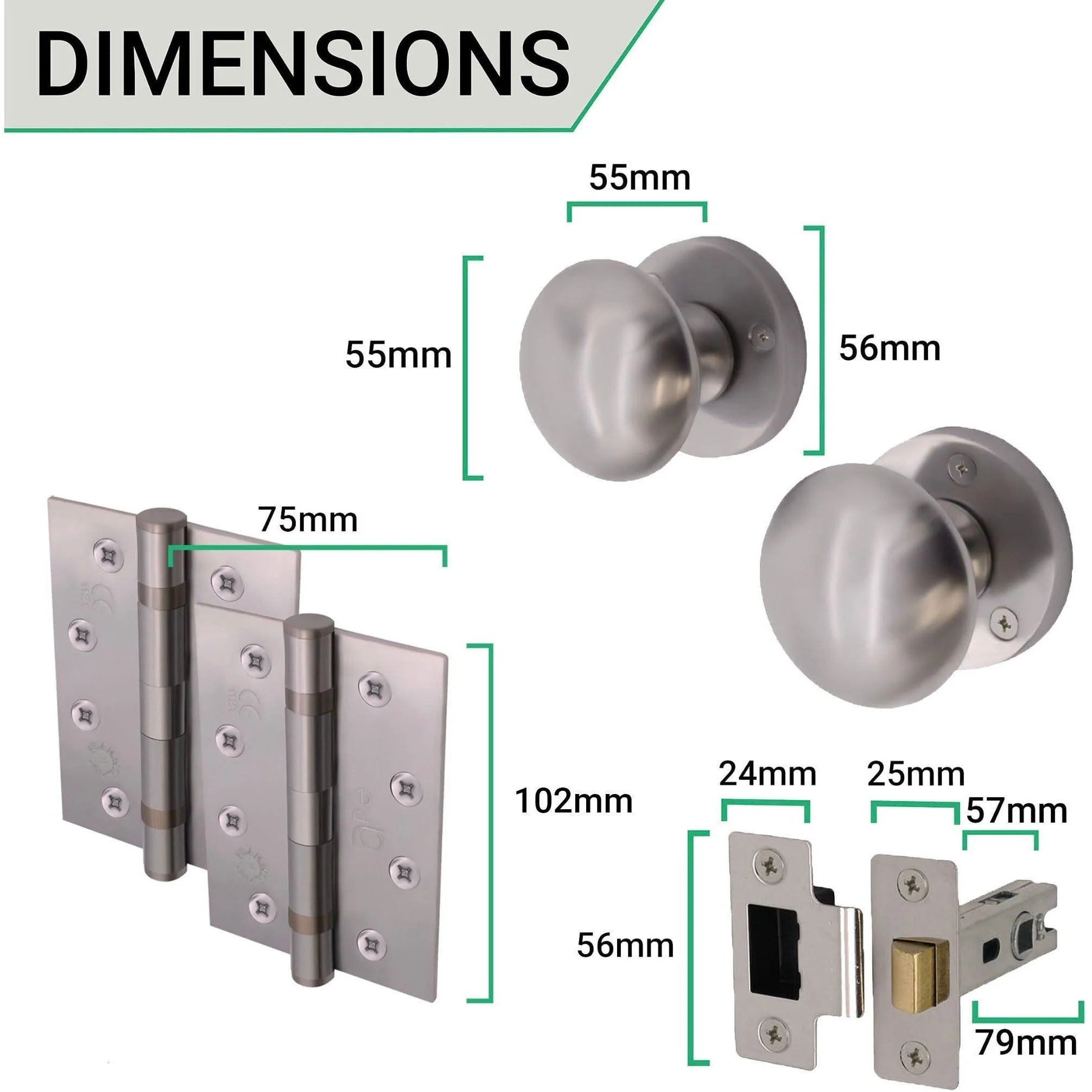Victorian Satin Chrome Mortice Door Knob Kit - 76mm Latch - 102mm Hinges - Image 4
