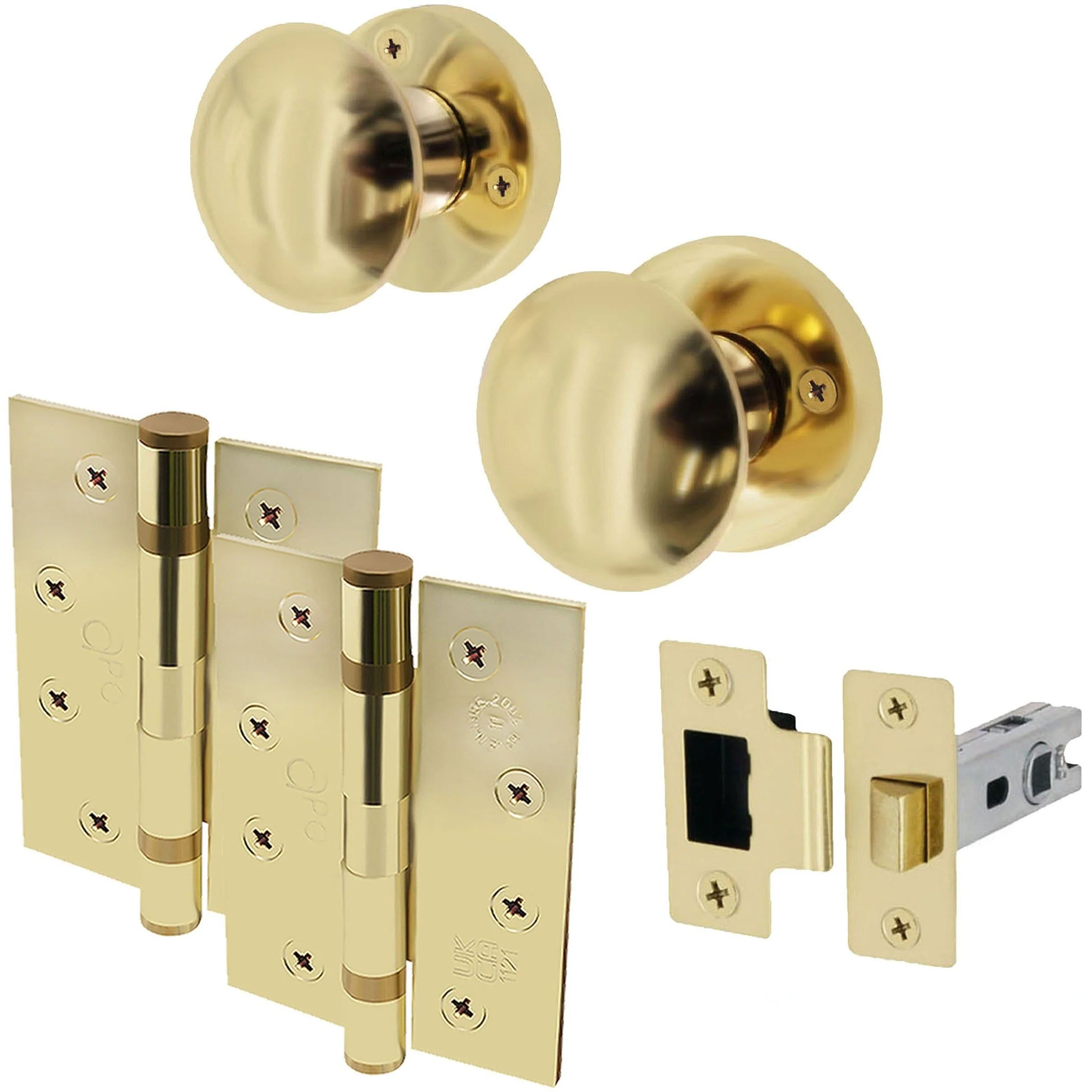 Victorian Polished Brass Mortice Door Knob Kit - 76mm Latch - 102mm Hinges