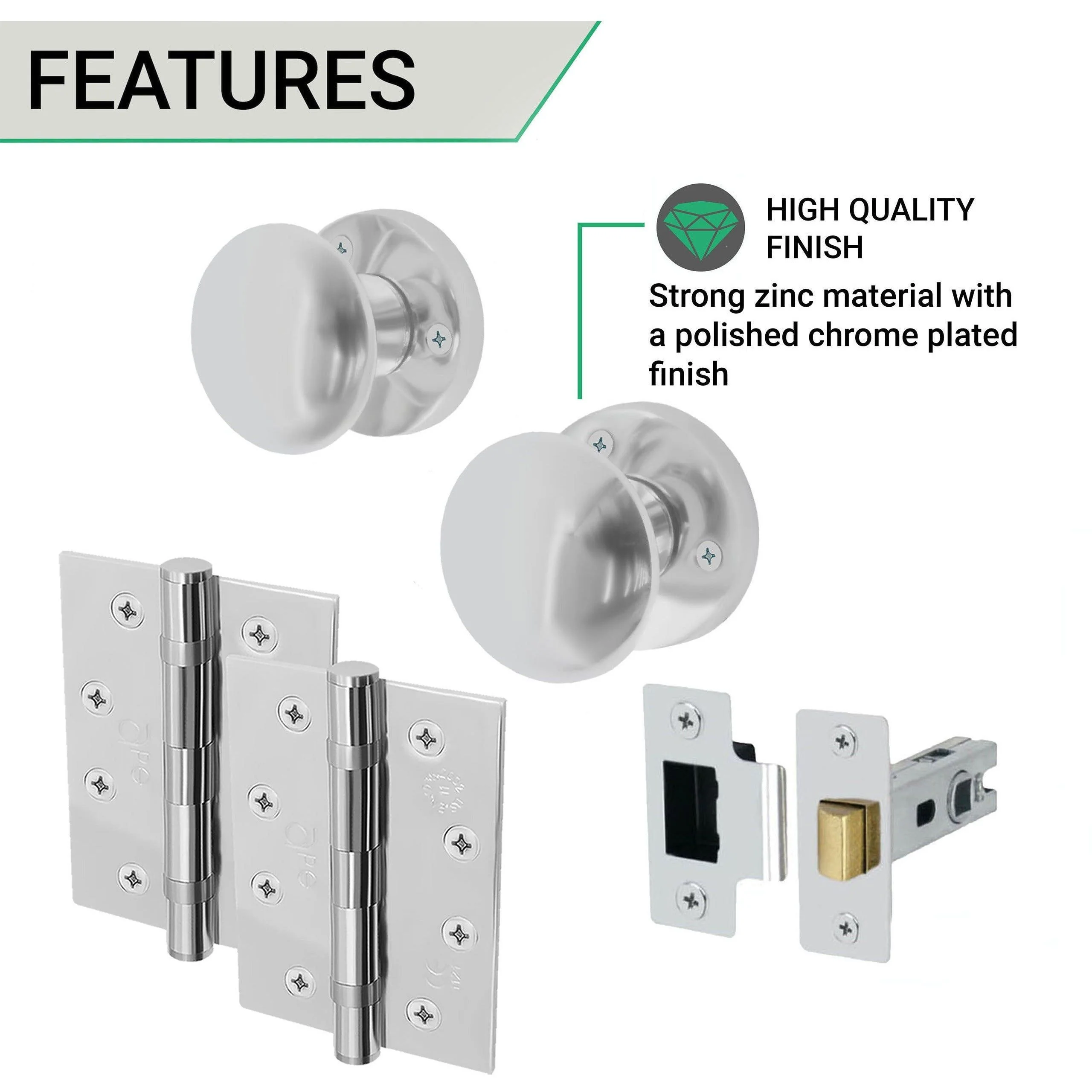 Victorian Polished Chrome Mortice Door Knob Kit - 76mm Latch - 102mm Hinges - Image 3