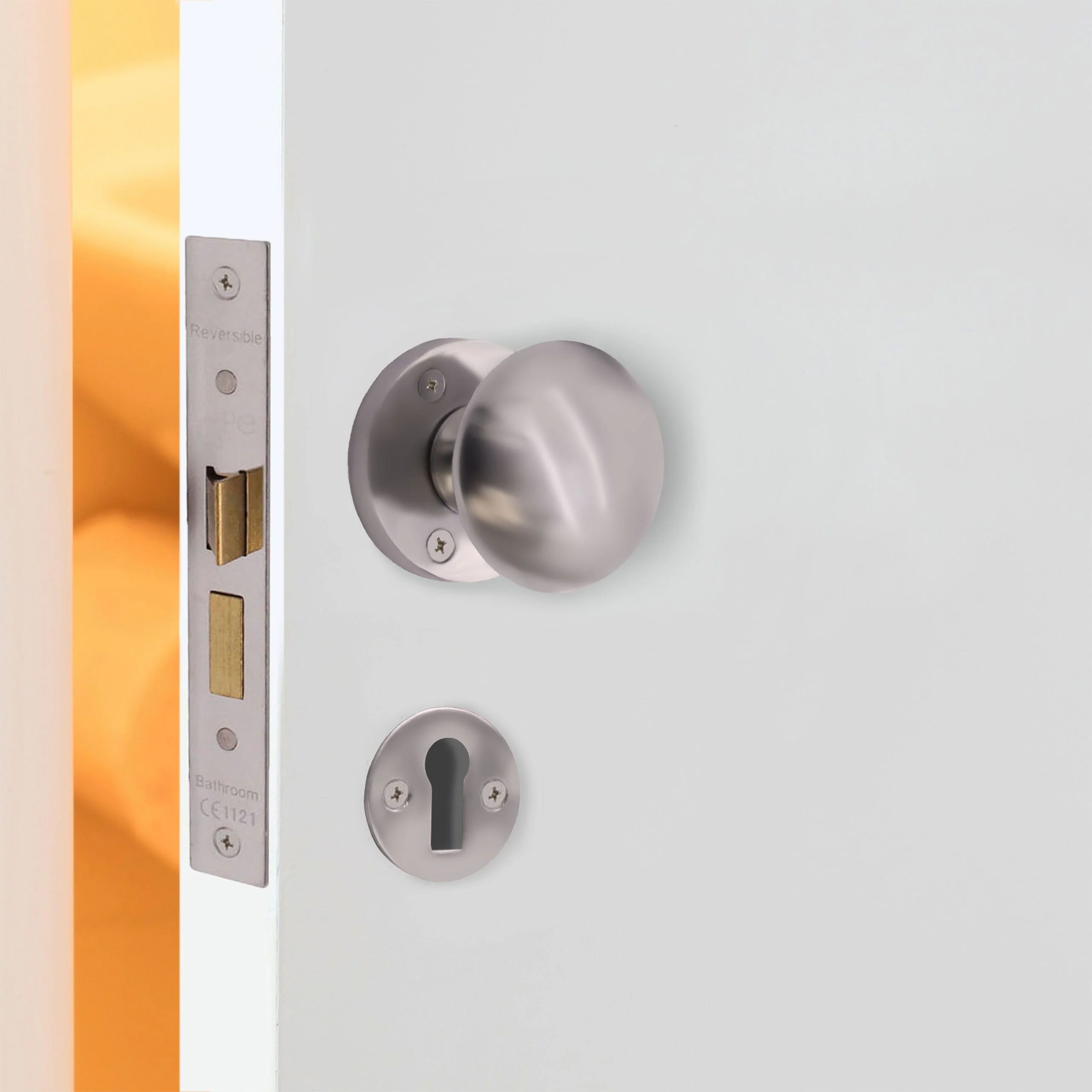 Victorian Satin Chrome Mortice Door Knob Kit - 80mm Sashlock - 102mm Hinges - Image 5