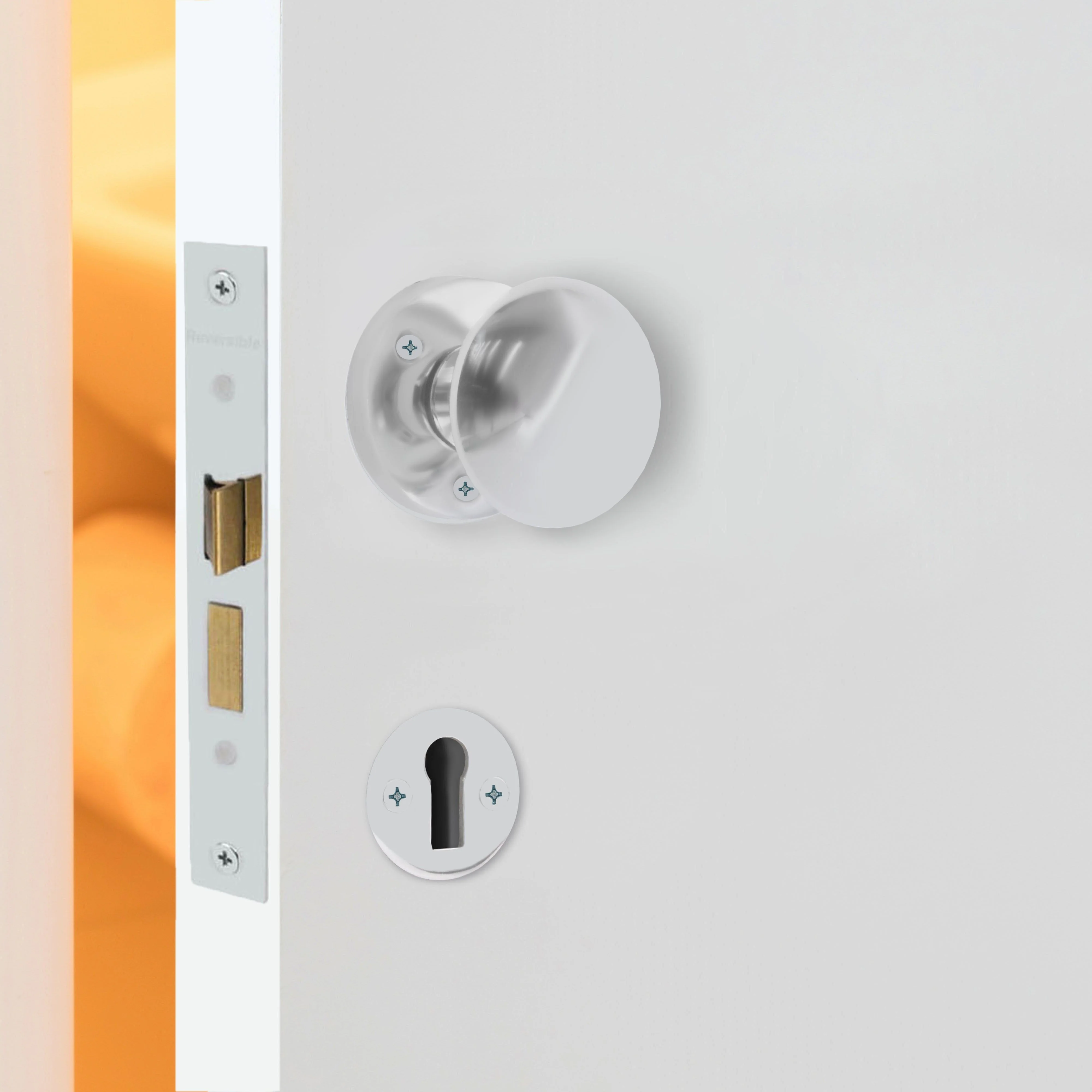 Victorian Polished Chrome Mortice Door Knob Kit - 80mm Sashlock - 102mm Hinges - Image 5